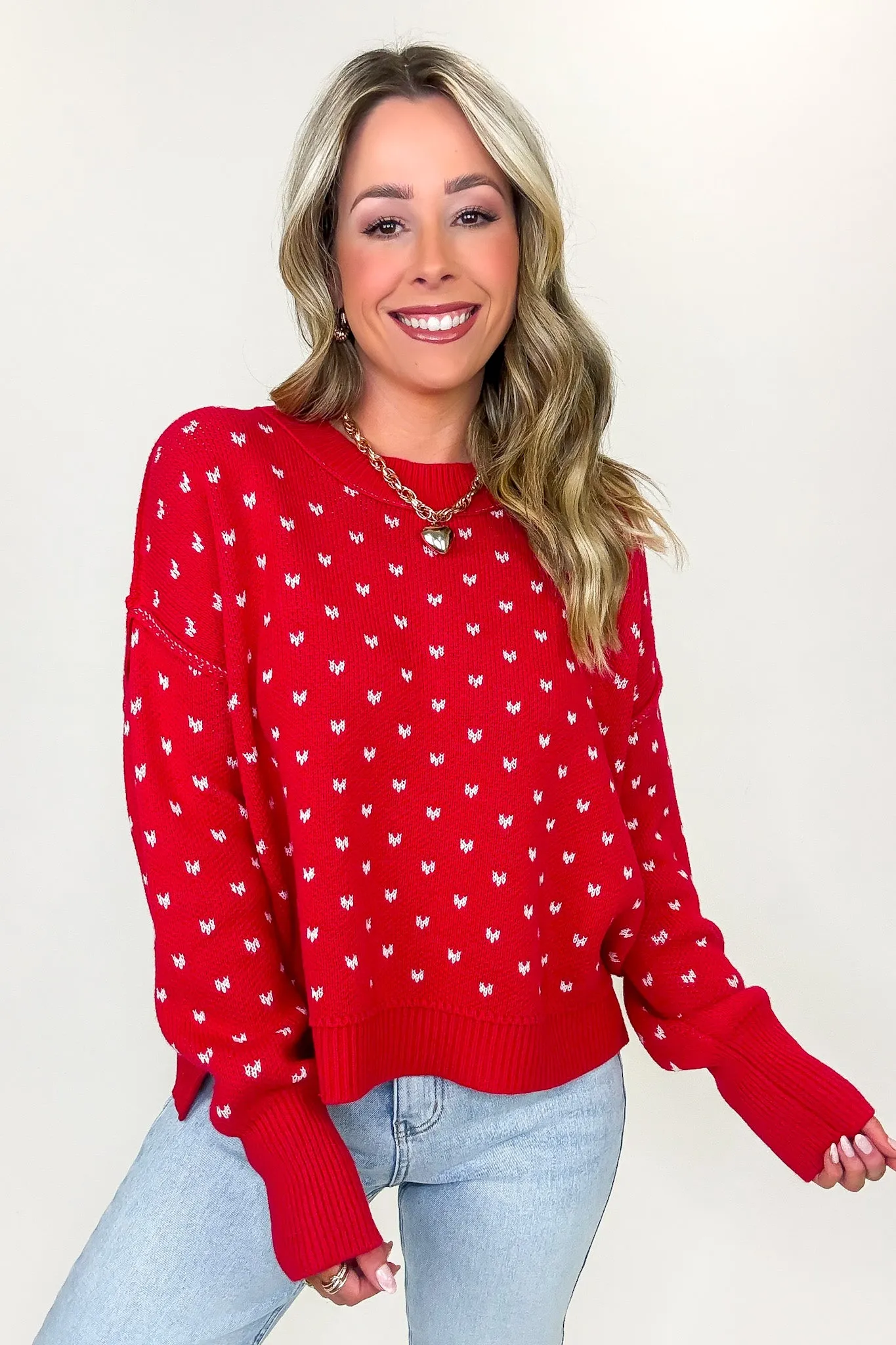 Sweetheart Stitch Heart Print Boxy Knit Sweater sold by Madison + Mallory product image thumbnail 2