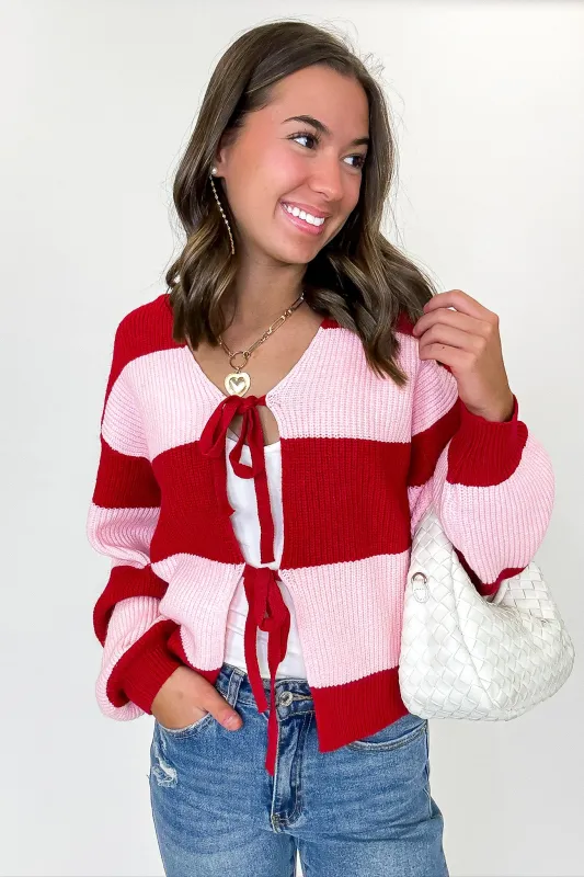 Bound Lines Striped Tie Front Knit Sweater sold by Madison + Mallory