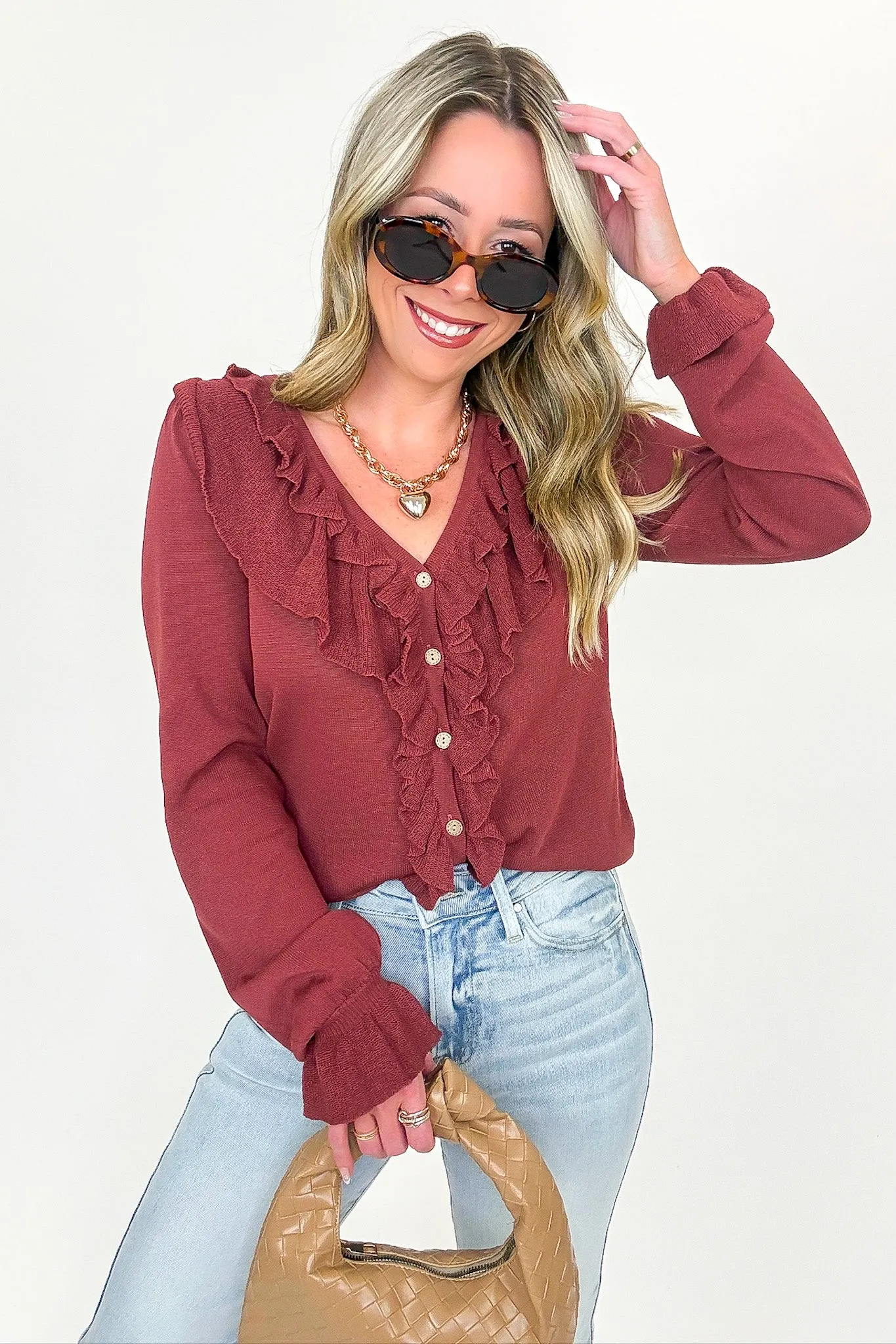 Ruffle Whisper Contrast Fine Gauge Button Front Top sold by Madison + Mallory product image thumbnail 3