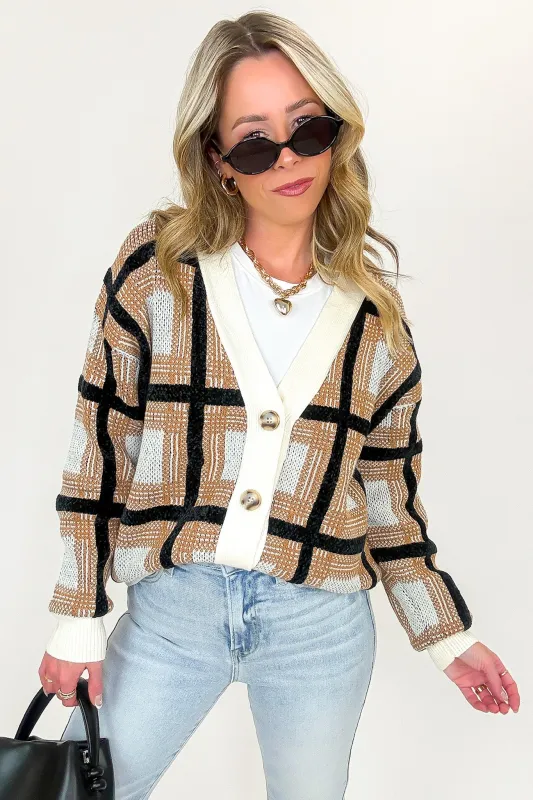 Cozy Check Plaid Boyfriend Cardigan sold by Madison + Mallory