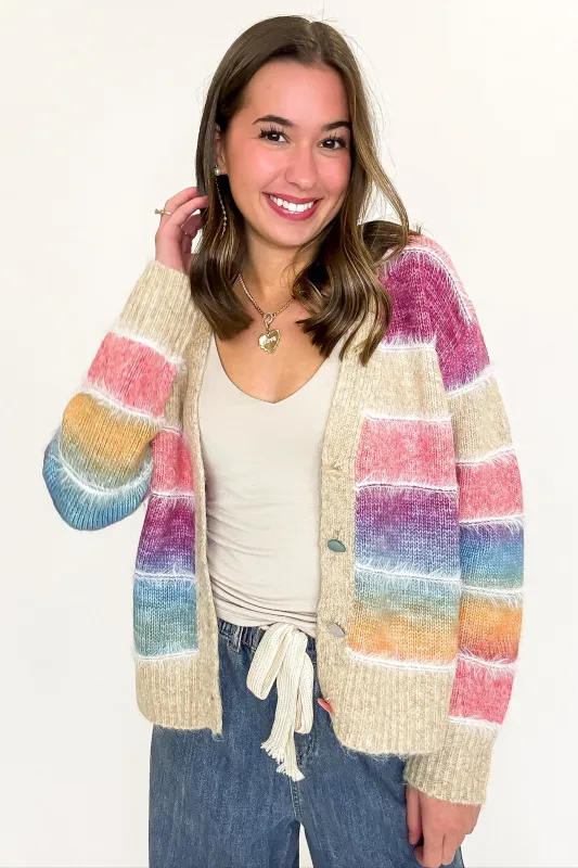 Gradient Glow Ombre Striped Knit Cardigan Sweater sold by Madison + Mallory