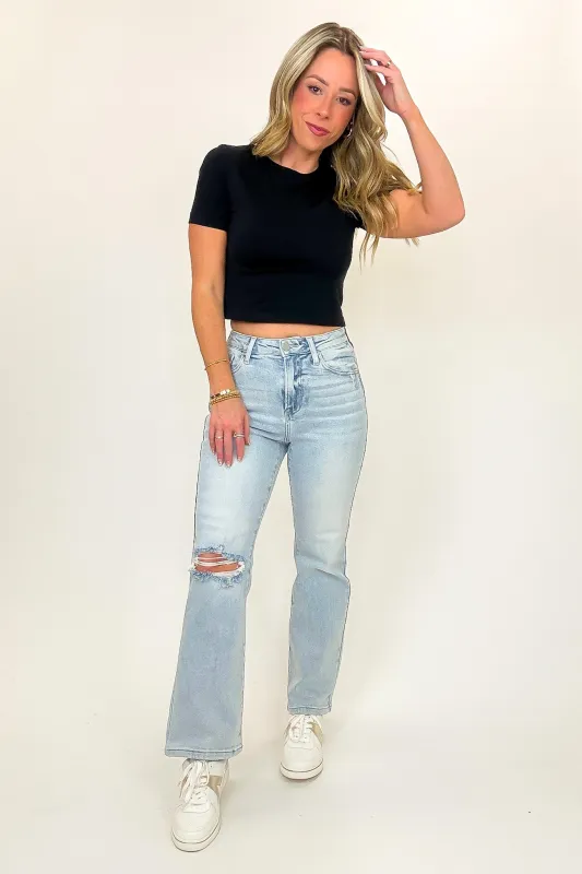 Pinnacle High Rise Crop Flare Jeans sold by Madison + Mallory