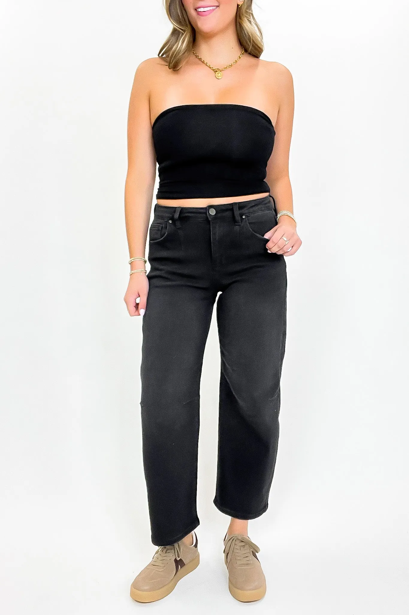 Ridgeway Mid Rise Fit Crop Wide Barrel Leg Jeans - FINAL SALE sold by Madison + Mallory product image thumbnail 4