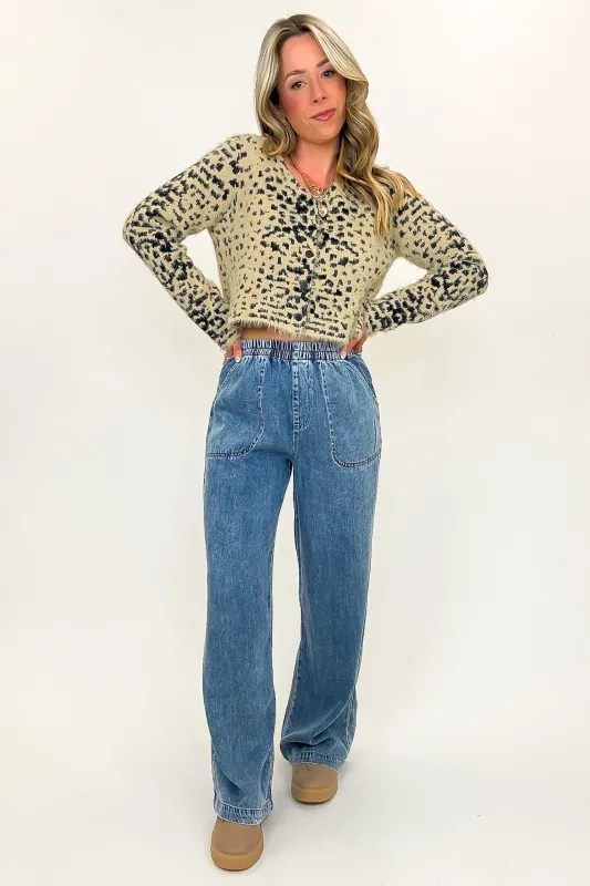 Blue Drift Washed Chambray Elastic Waist Wide Leg Pants sold by Madison + Mallory