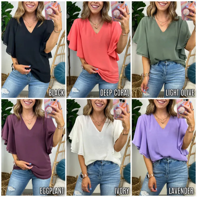 Macey Flutter Sleeve Top - FINAL SALE sold by Madison + Mallory