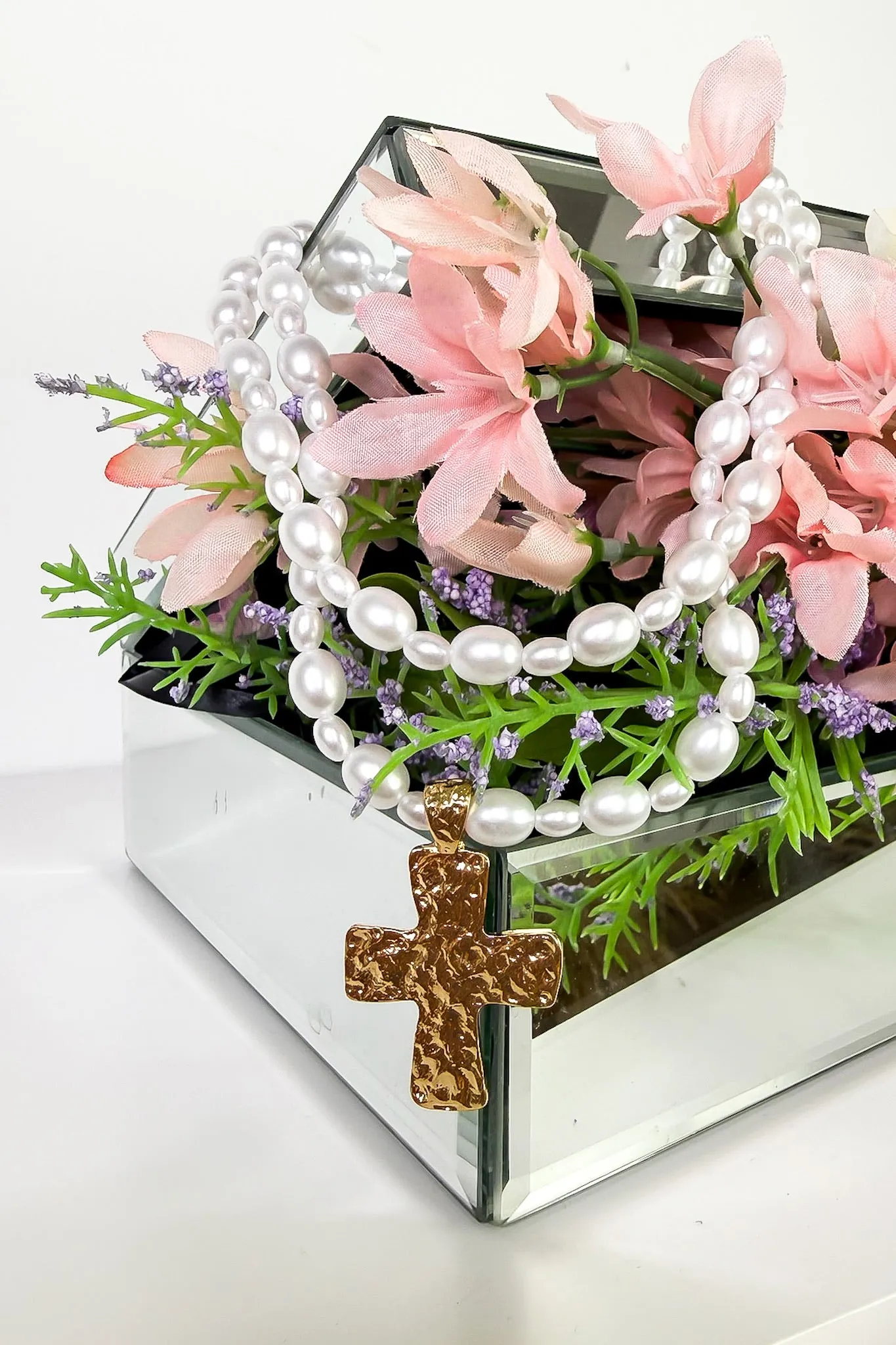 Sacred Elegance Lustrous Pearl Beaded Layered Cross Necklace sold by Madison + Mallory product image thumbnail 3