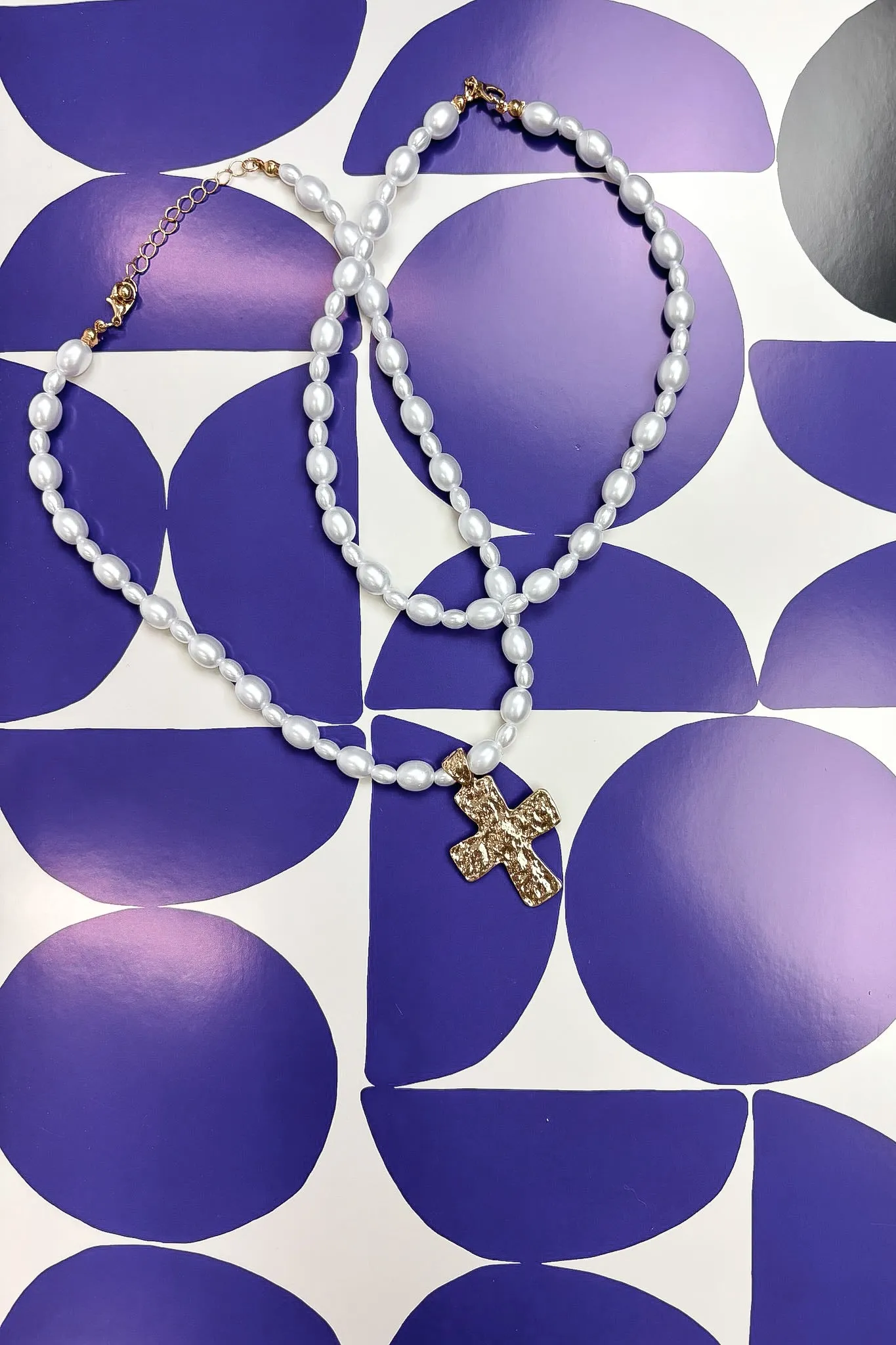 Sacred Elegance Lustrous Pearl Beaded Layered Cross Necklace sold by Madison + Mallory product image thumbnail 4