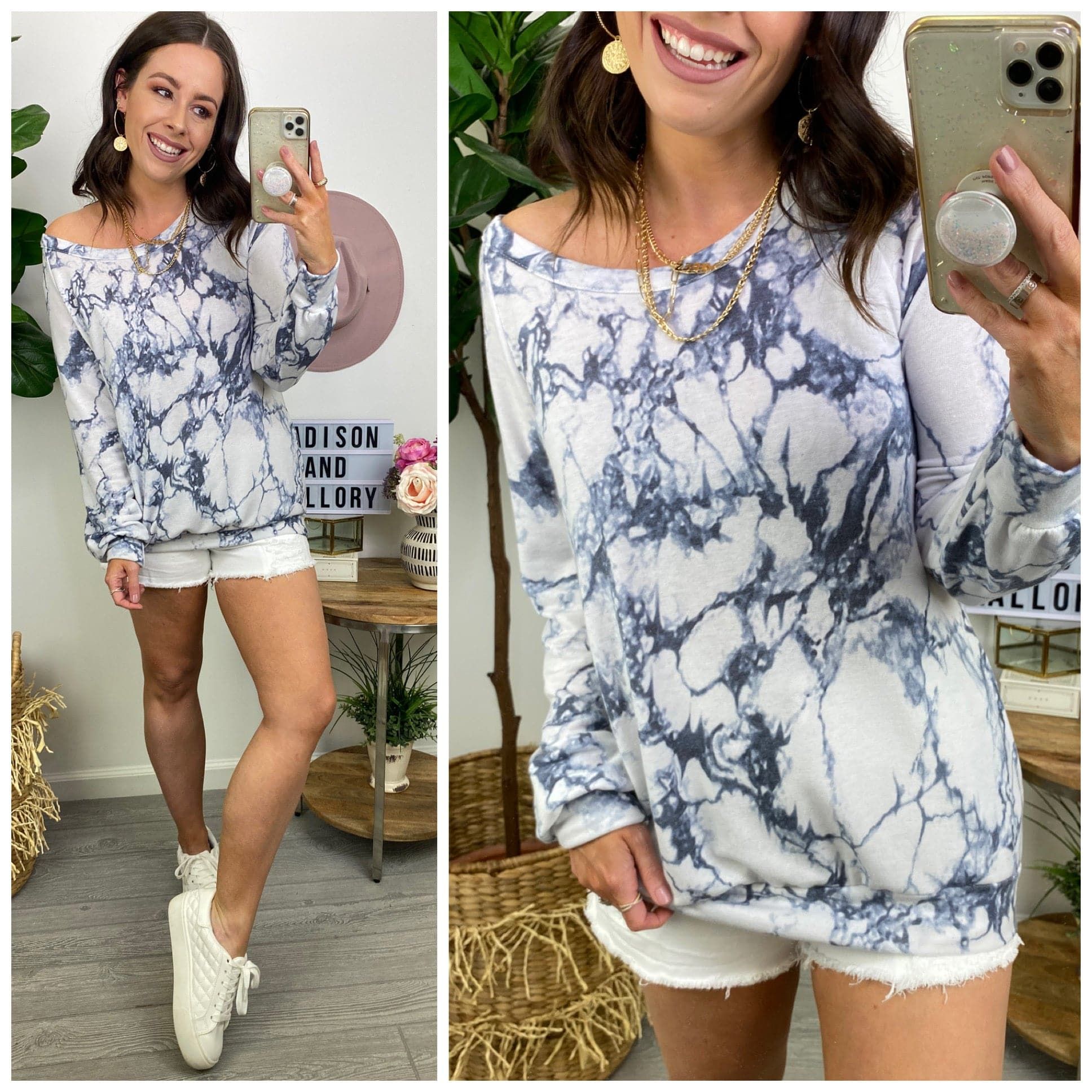 Marbelous Relaxed Fit Pullover sold by Madison + Mallory