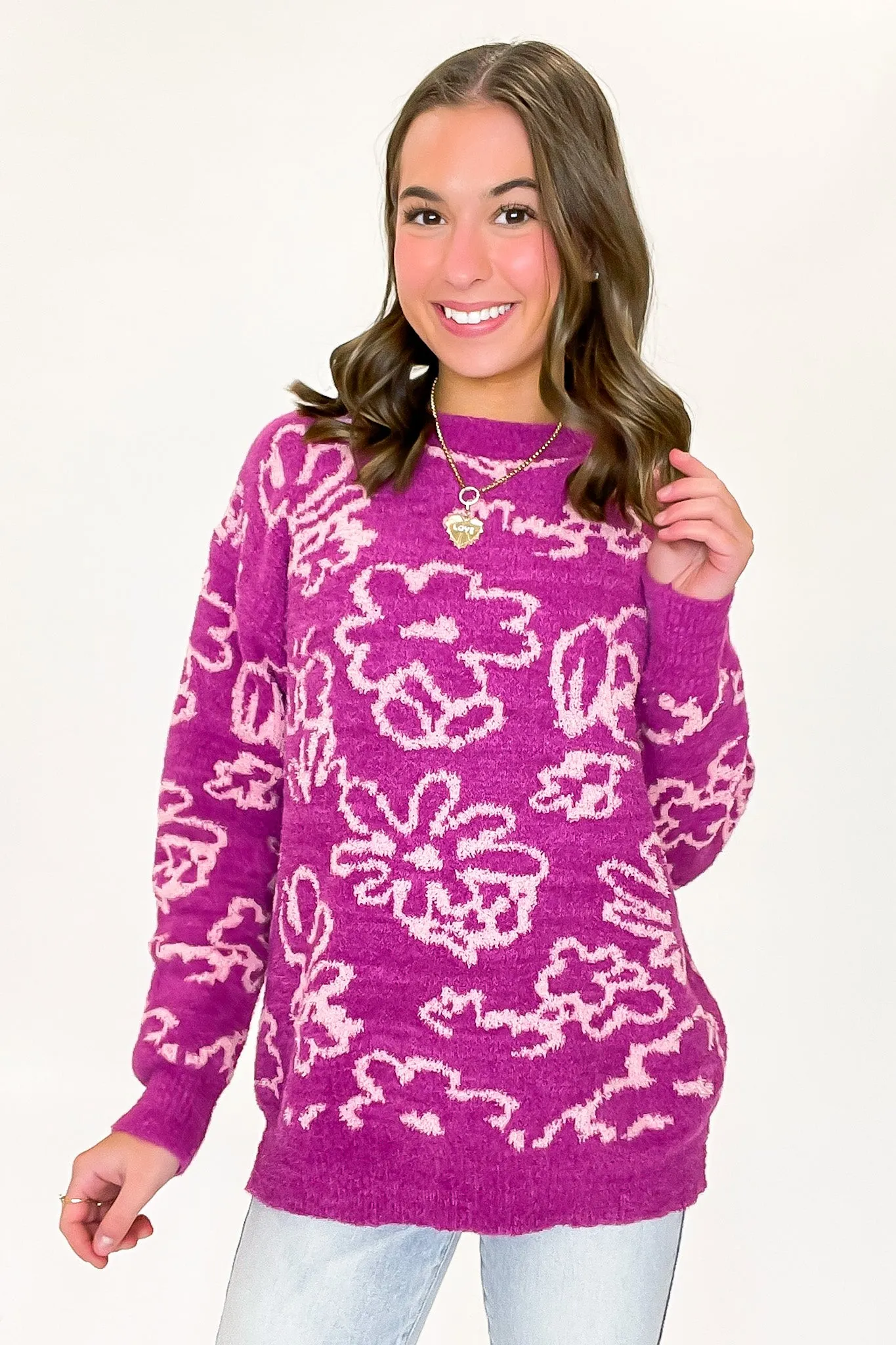 Cozy Bouquet Floral Fuzzy Knit Sweater sold by Madison + Mallory product image thumbnail 4