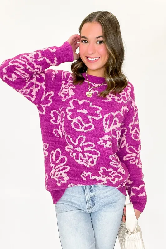 Cozy Bouquet Floral Fuzzy Knit Sweater made by Listicle