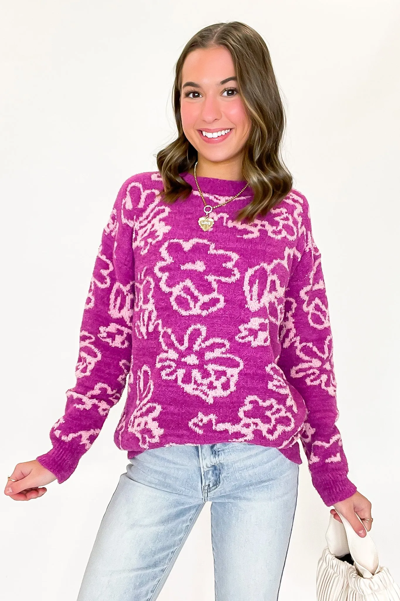 Cozy Bouquet Floral Fuzzy Knit Sweater sold by Madison + Mallory product image thumbnail 3