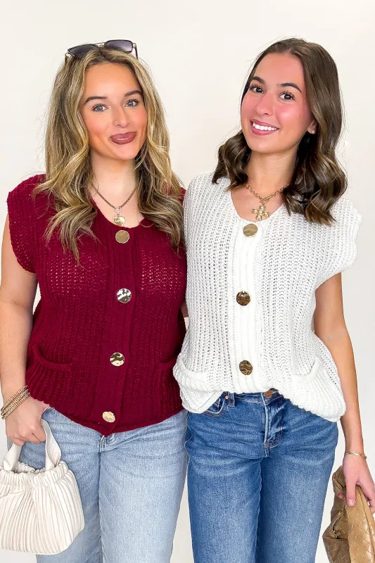 Classic Charm Button Down Sweater Vest made by Zenana