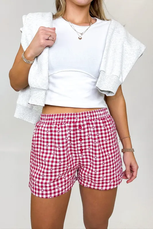 Check & Charm Heart Plaid Shorts made by Sunday Edition