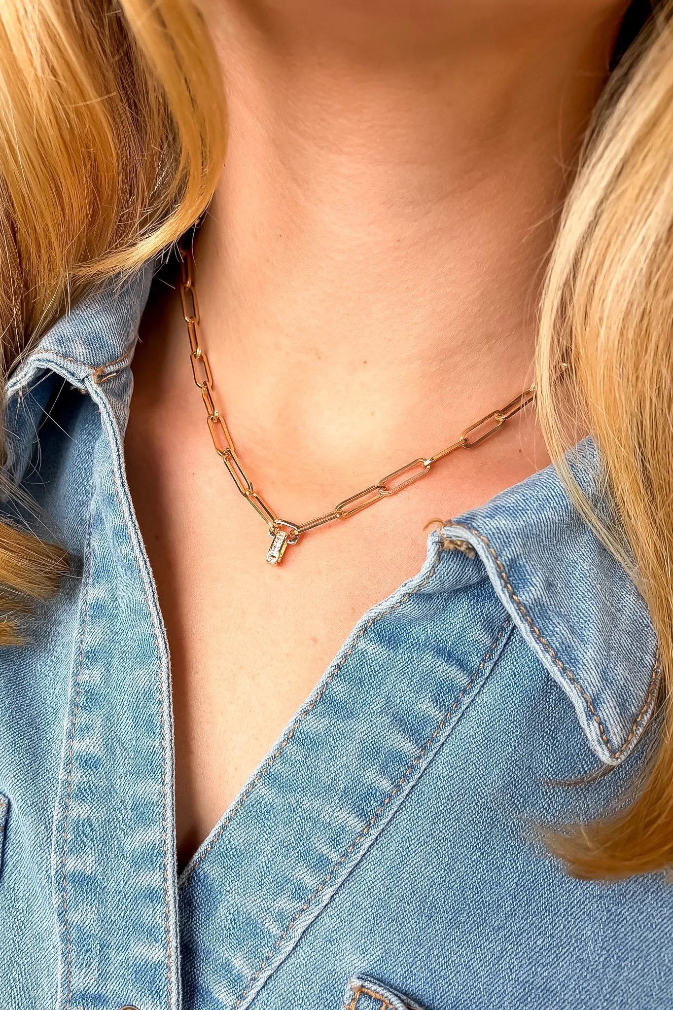 Luminous Link Rhinestone Pendant Chain Necklace sold by Madison + Mallory product image thumbnail 3