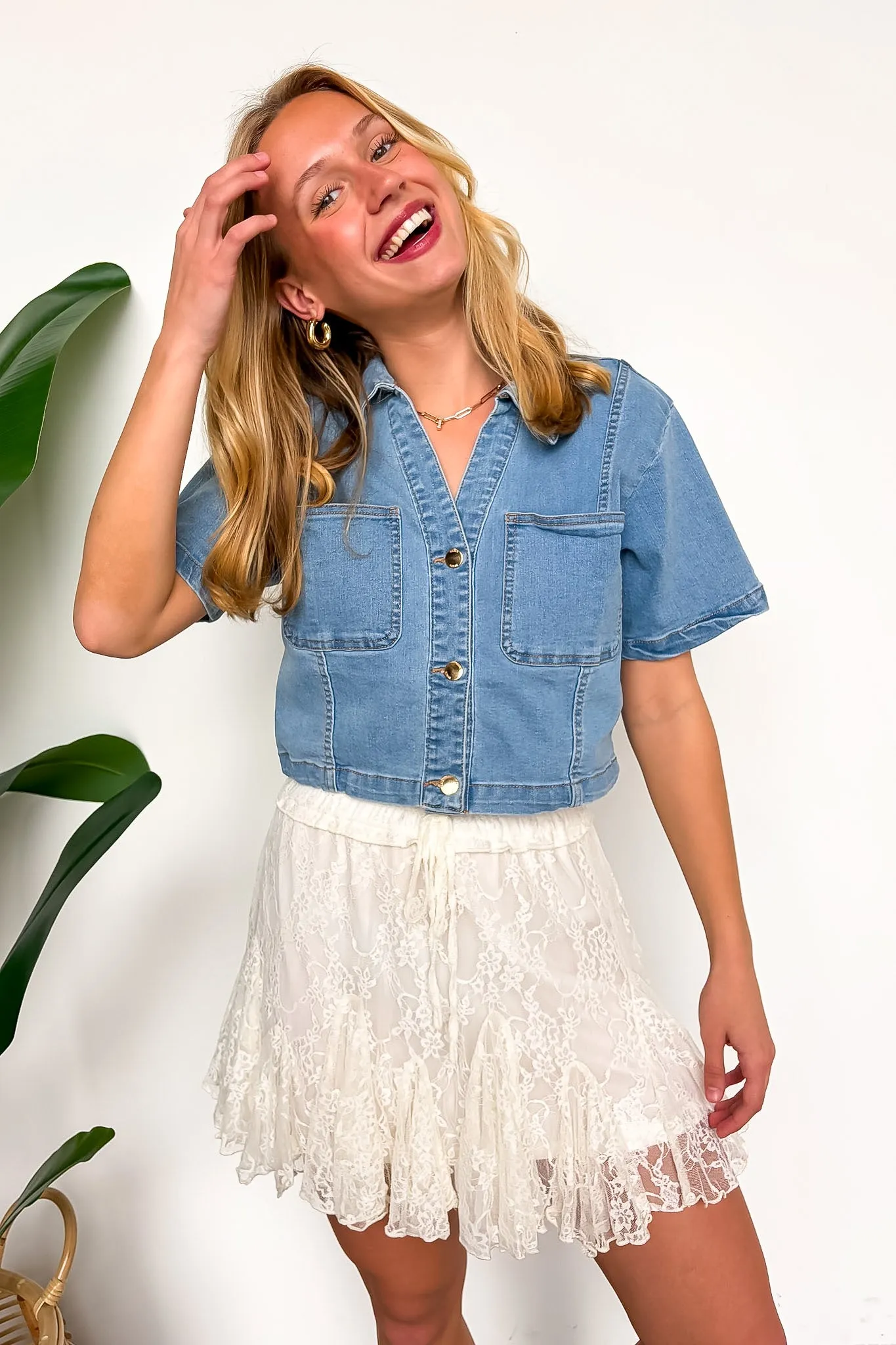 Fresh Edit Denim Button Down Top sold by Madison + Mallory