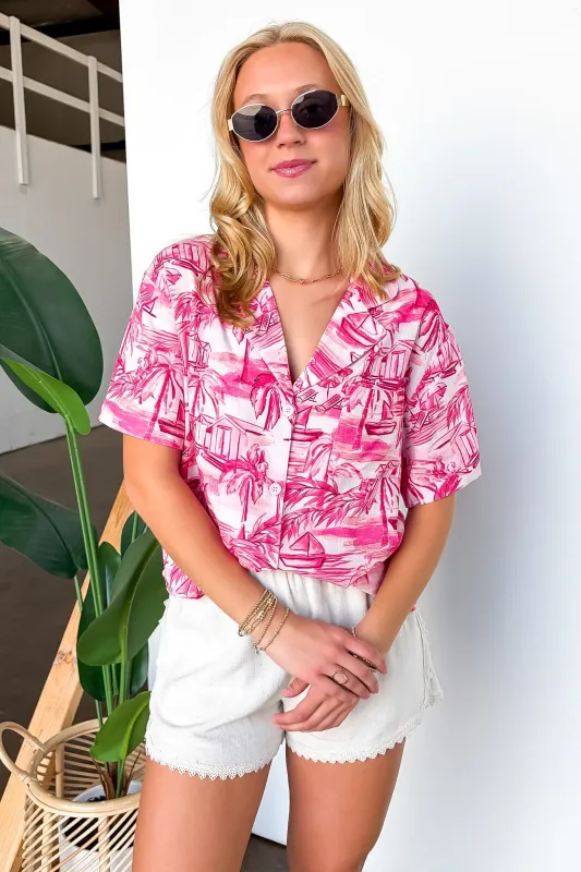 Island Ease Tropical Print Button Down Shirt made by En Creme