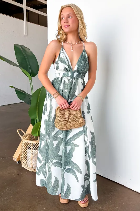 Island Escape Tropical Print Maxi Dress sold by Madison + Mallory