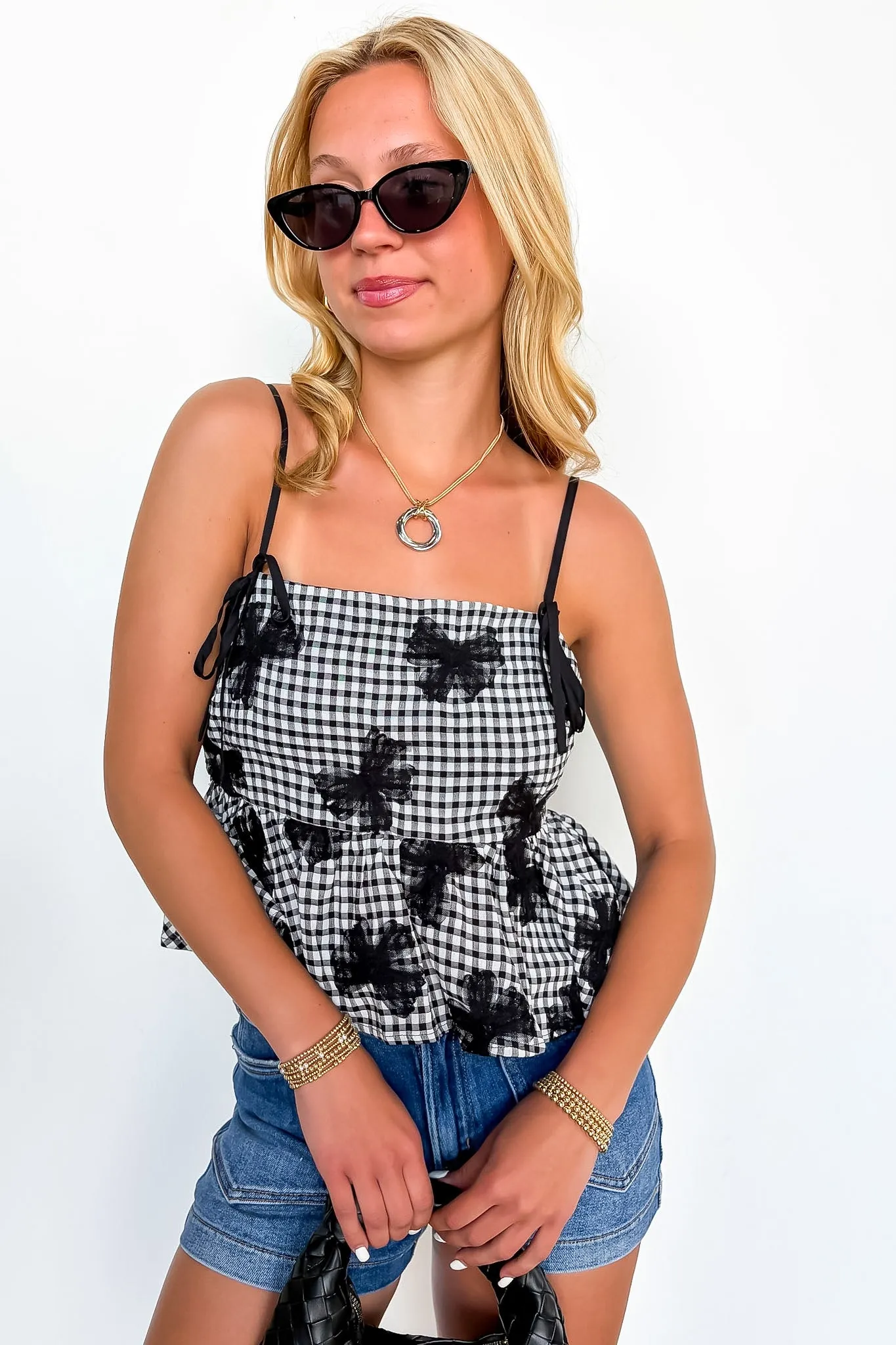 Gingham Charm Bow Mesh Detail Top sold by Madison + Mallory product image thumbnail 5