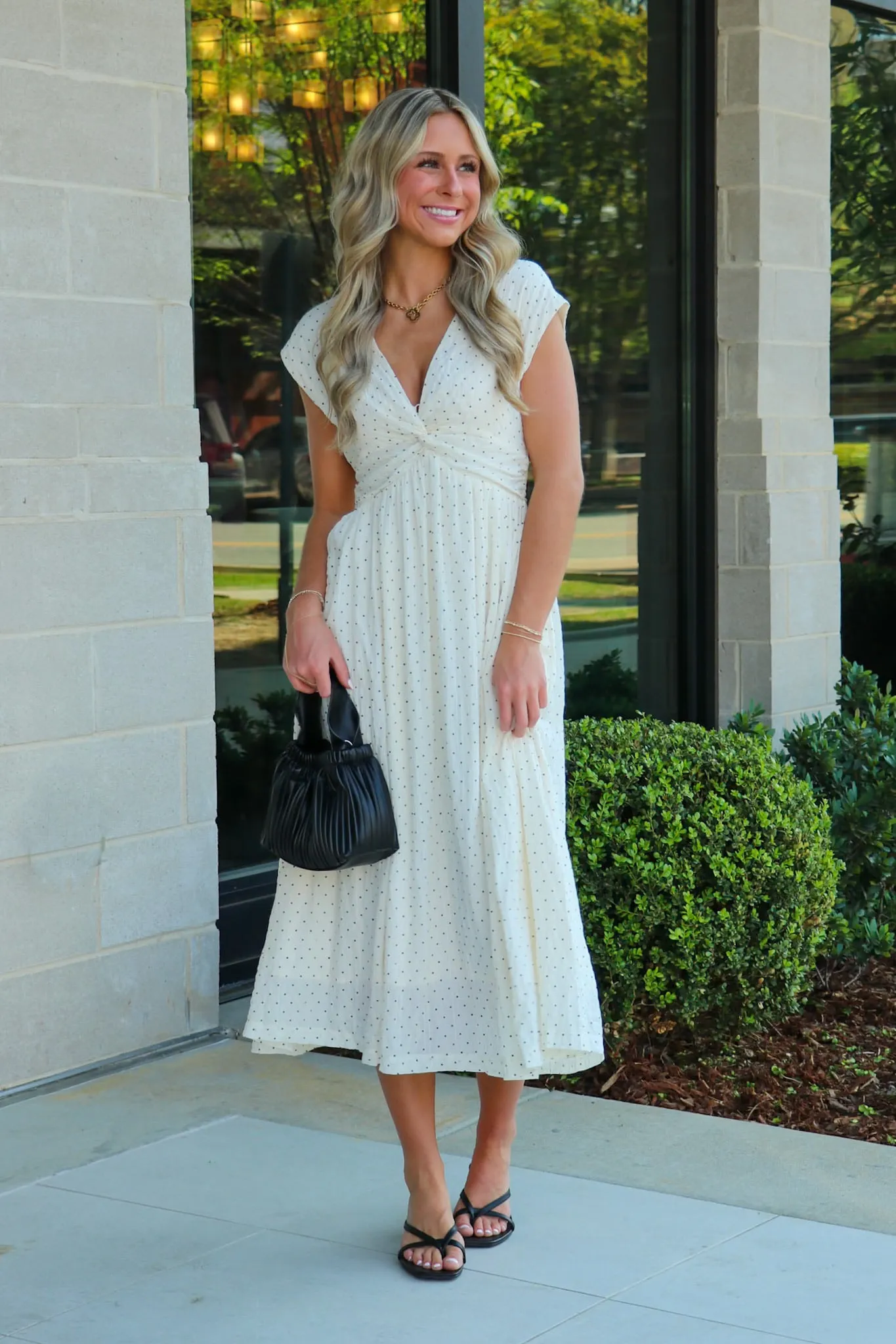 Timeless Twist Polka Dot V-Neck Midi Dress sold by Madison + Mallory product image thumbnail 3