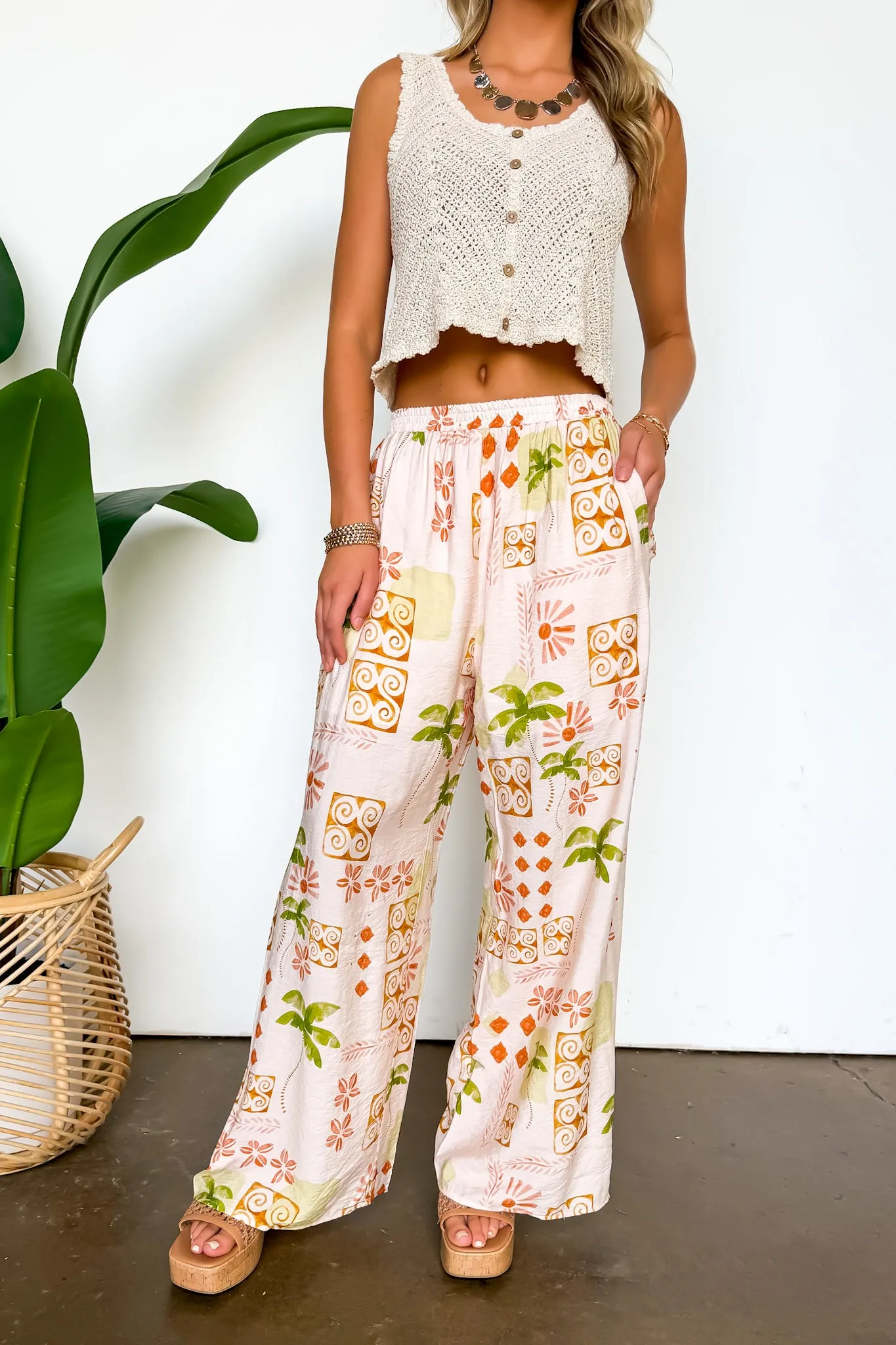 Palm Paradise Tropical Print Wide Leg Pants sold by Madison + Mallory product image thumbnail 3