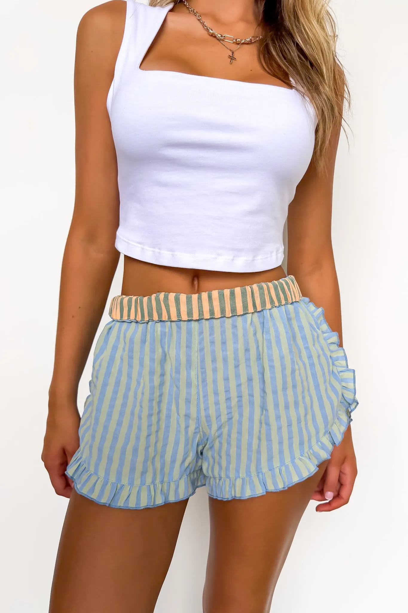 Stay-In Ruffle Striped Shorts sold by Madison + Mallory product image thumbnail 5