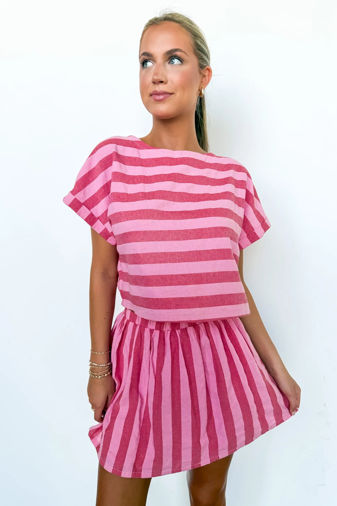 The Flirty Line Shirred Mini Skirt and Drop Shoulder Top sold by Madison + Mallory product image thumbnail 2