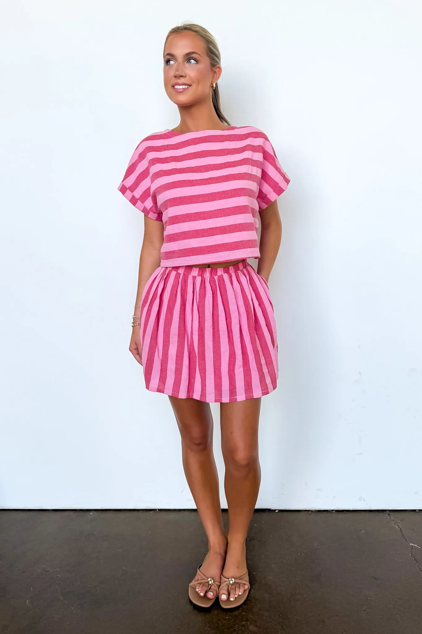 The Flirty Line Shirred Mini Skirt and Drop Shoulder Top sold by Madison + Mallory product image thumbnail 3