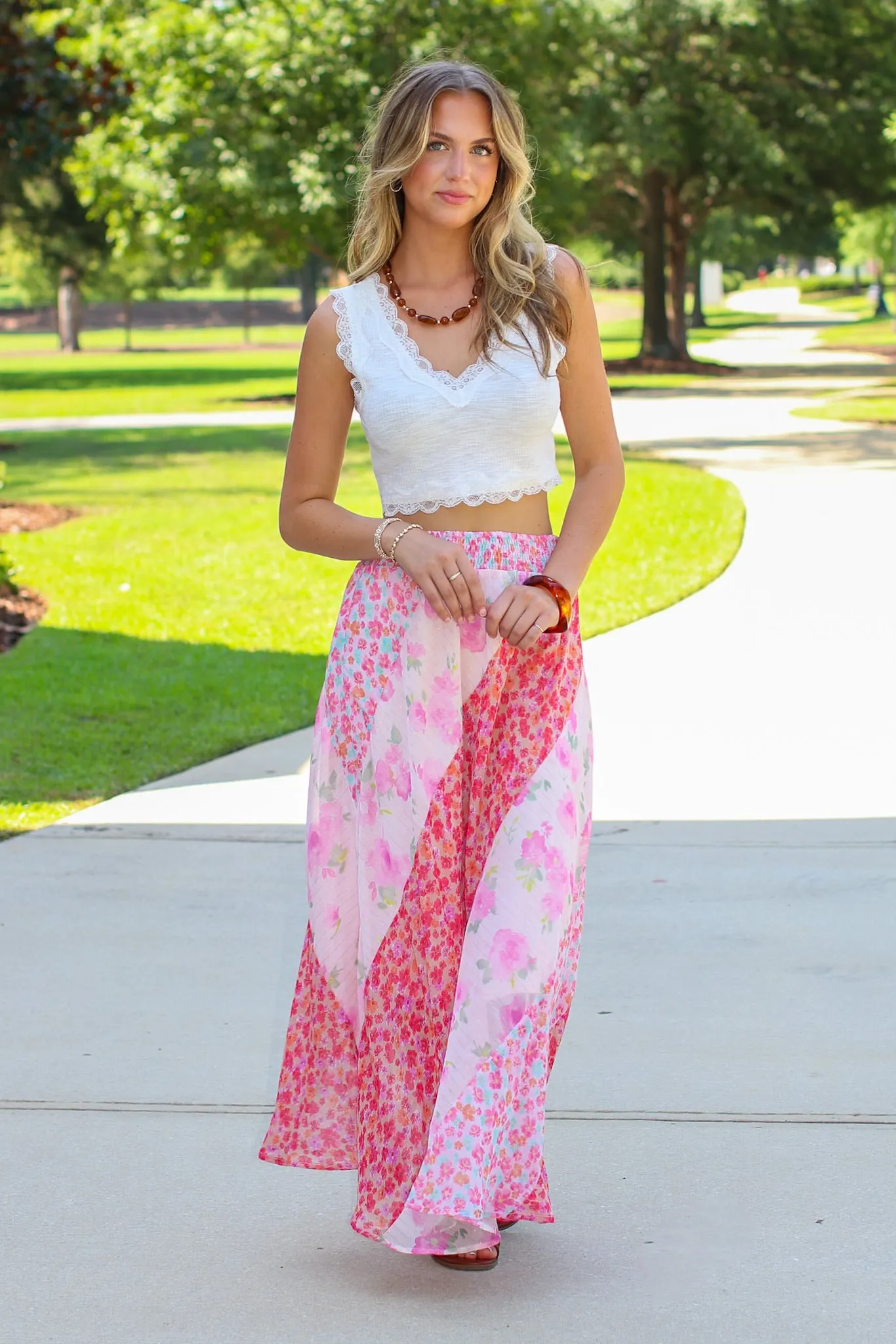 Petal Patchwork Mixed Floral Maxi Skirt sold by Madison + Mallory product image thumbnail 5