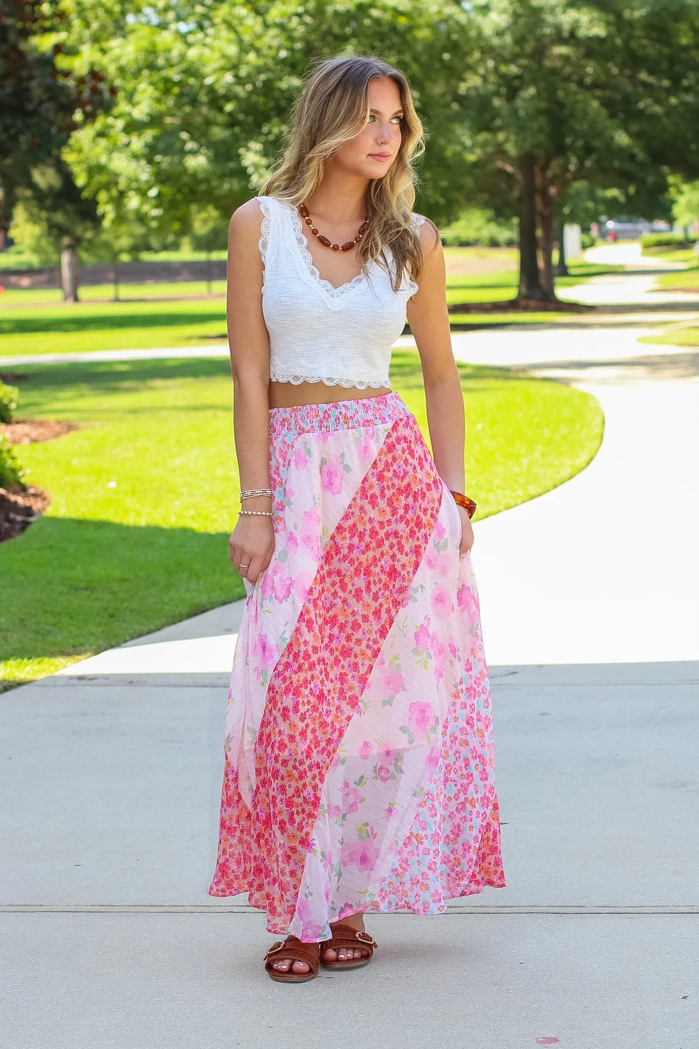 Petal Patchwork Mixed Floral Maxi Skirt sold by Madison + Mallory