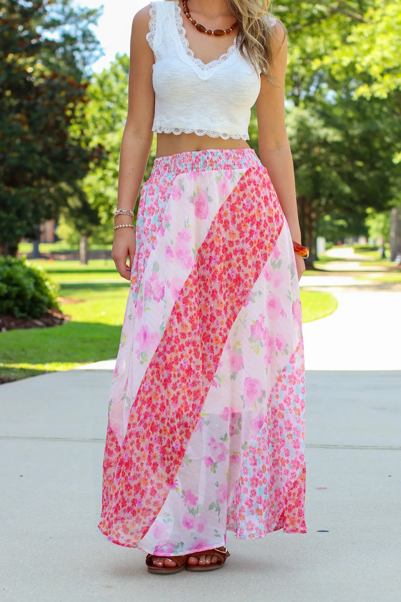 Petal Patchwork Mixed Floral Maxi Skirt sold by Madison + Mallory product image thumbnail 2
