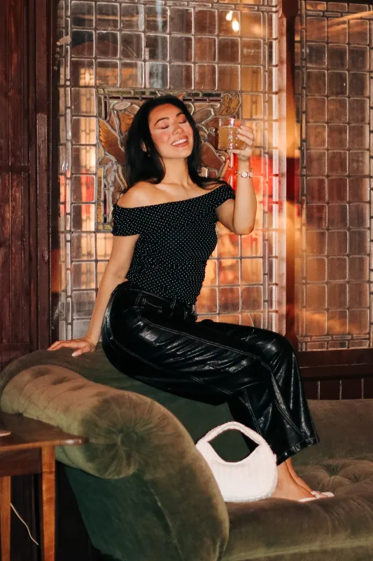 Dark Mode Faux Leather Barrel Pants made by Listicle