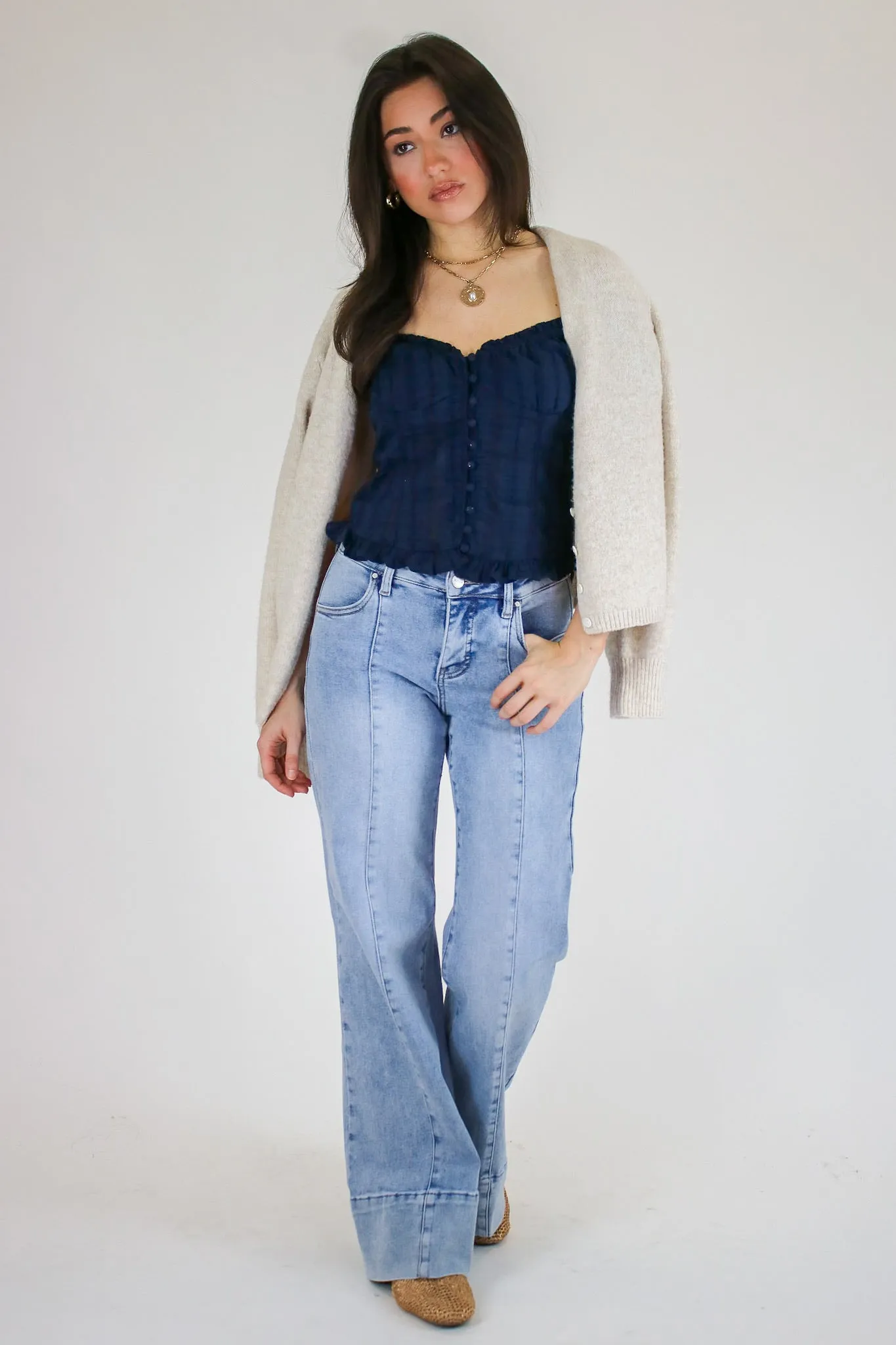 Stripe & Frill Ruffle Trim Button Top sold by Madison + Mallory product image thumbnail 3
