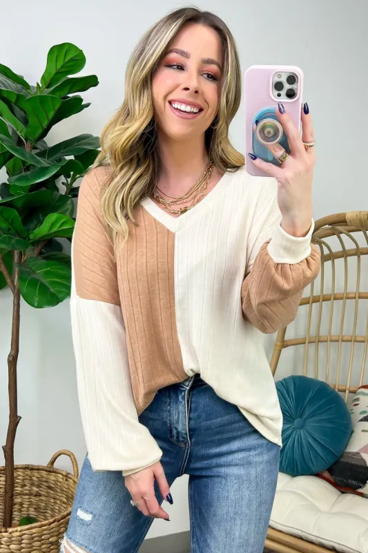 Half and Half Contrast Ribbed Knit Top - FINAL SALE sold by Madison + Mallory