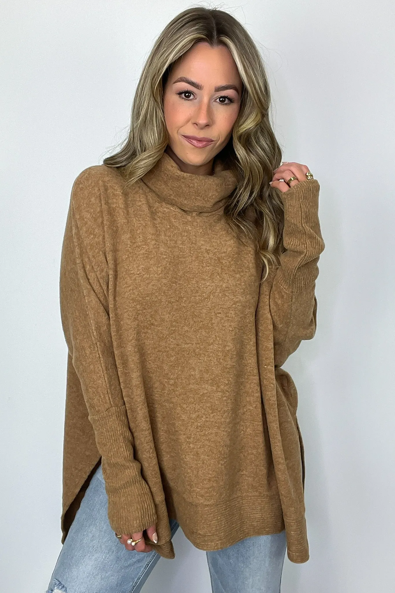 Cozy Harmony Brushed Melange Knit Cowl Neck Poncho Sweater - FINAL SALE sold by Madison + Mallory product image thumbnail 5