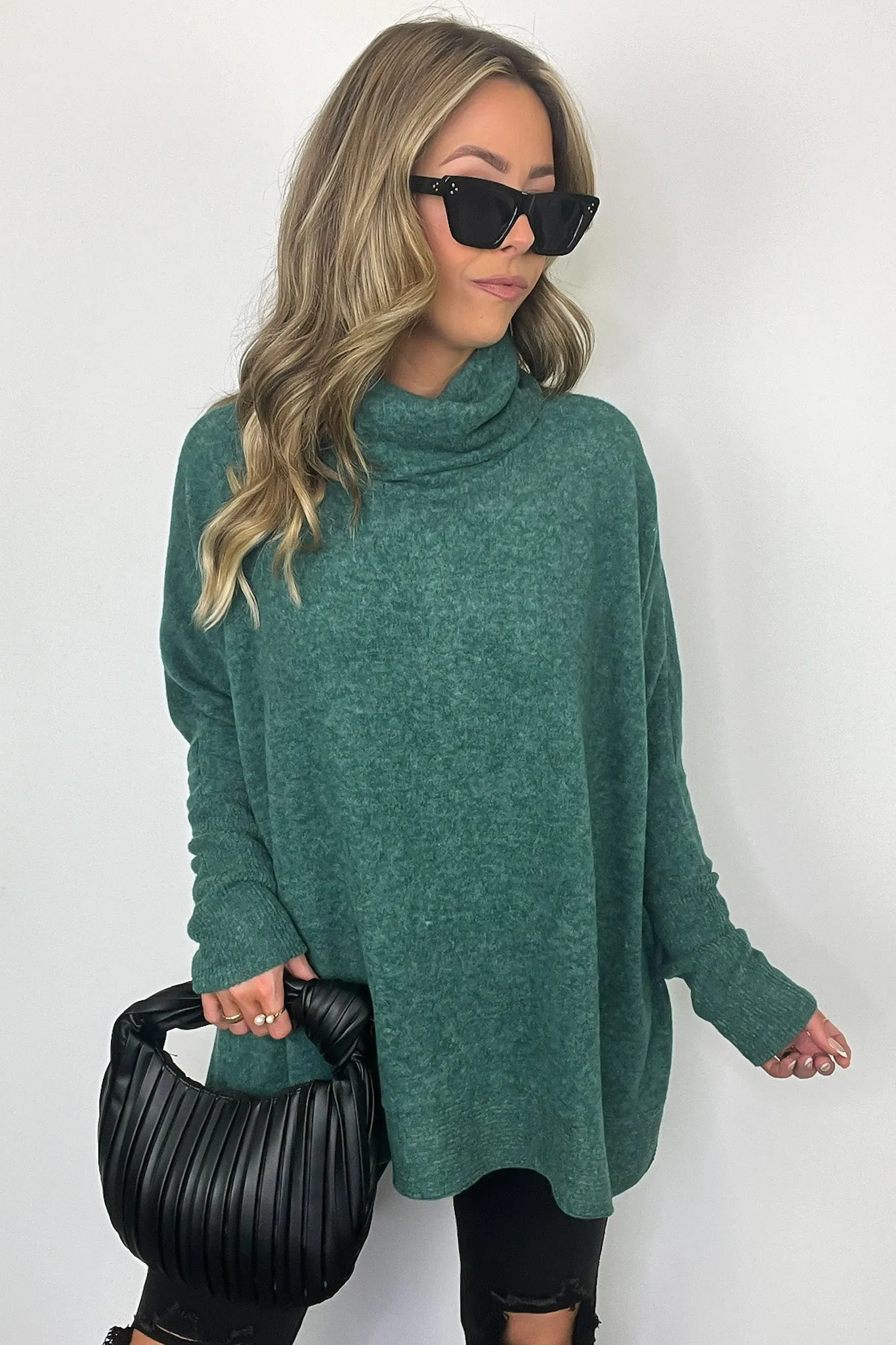 Cozy Harmony Brushed Melange Knit Cowl Neck Poncho Sweater - FINAL SALE sold by Madison + Mallory