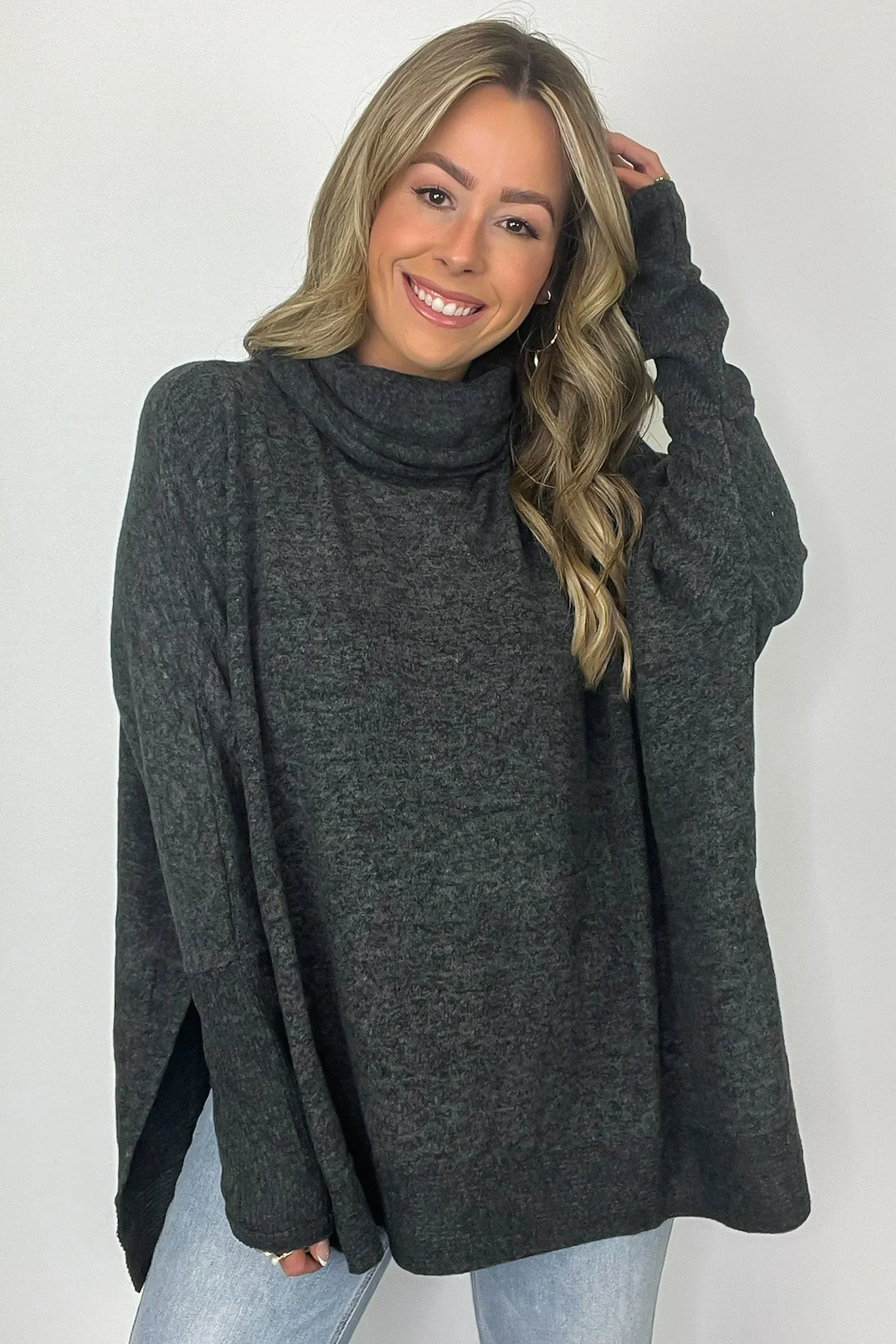 Cozy Harmony Brushed Melange Knit Cowl Neck Poncho Sweater - FINAL SALE sold by Madison + Mallory product image thumbnail 3