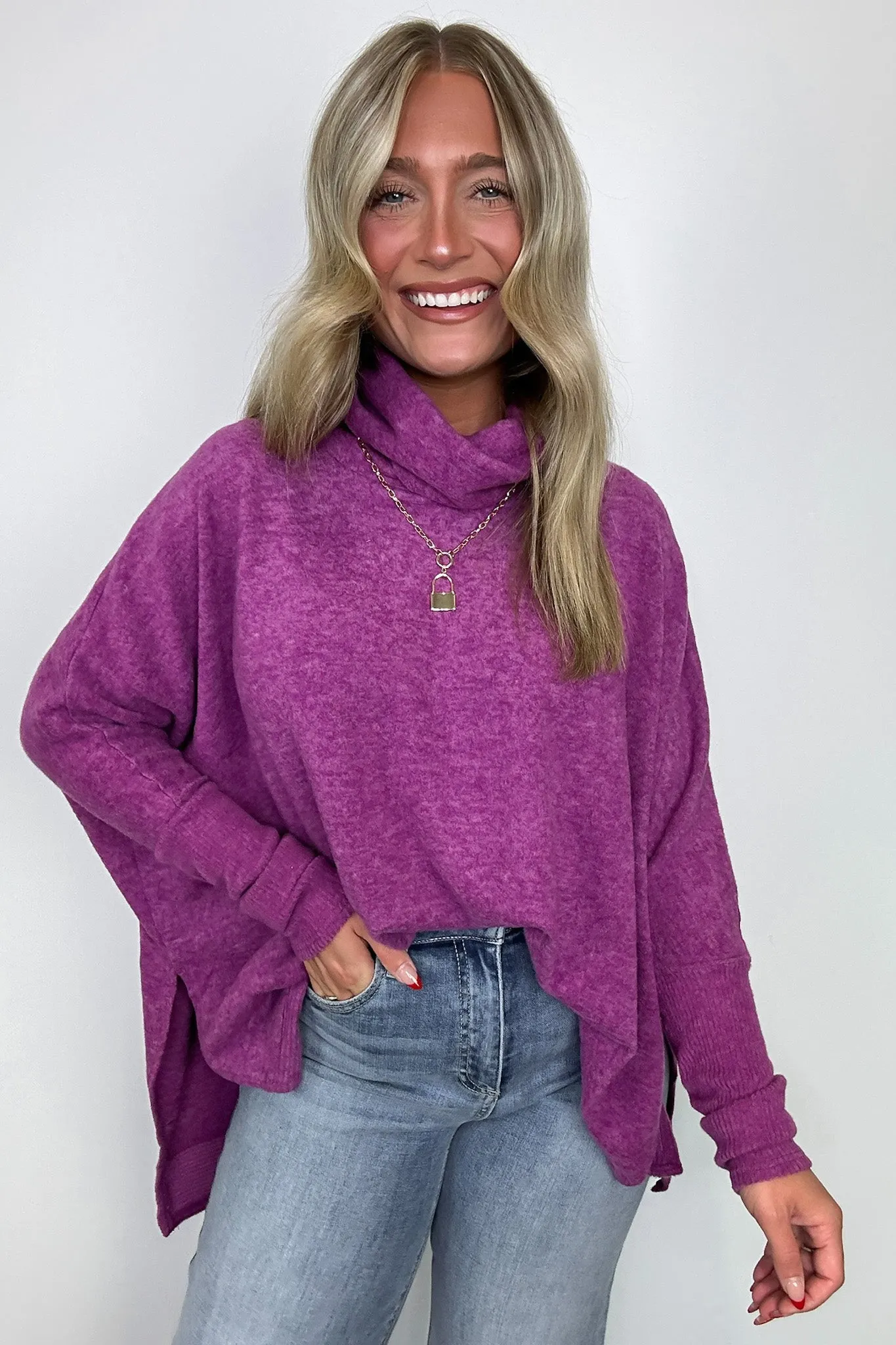Cozy Harmony Brushed Melange Knit Cowl Neck Poncho Sweater - FINAL SALE sold by Madison + Mallory product image thumbnail 4