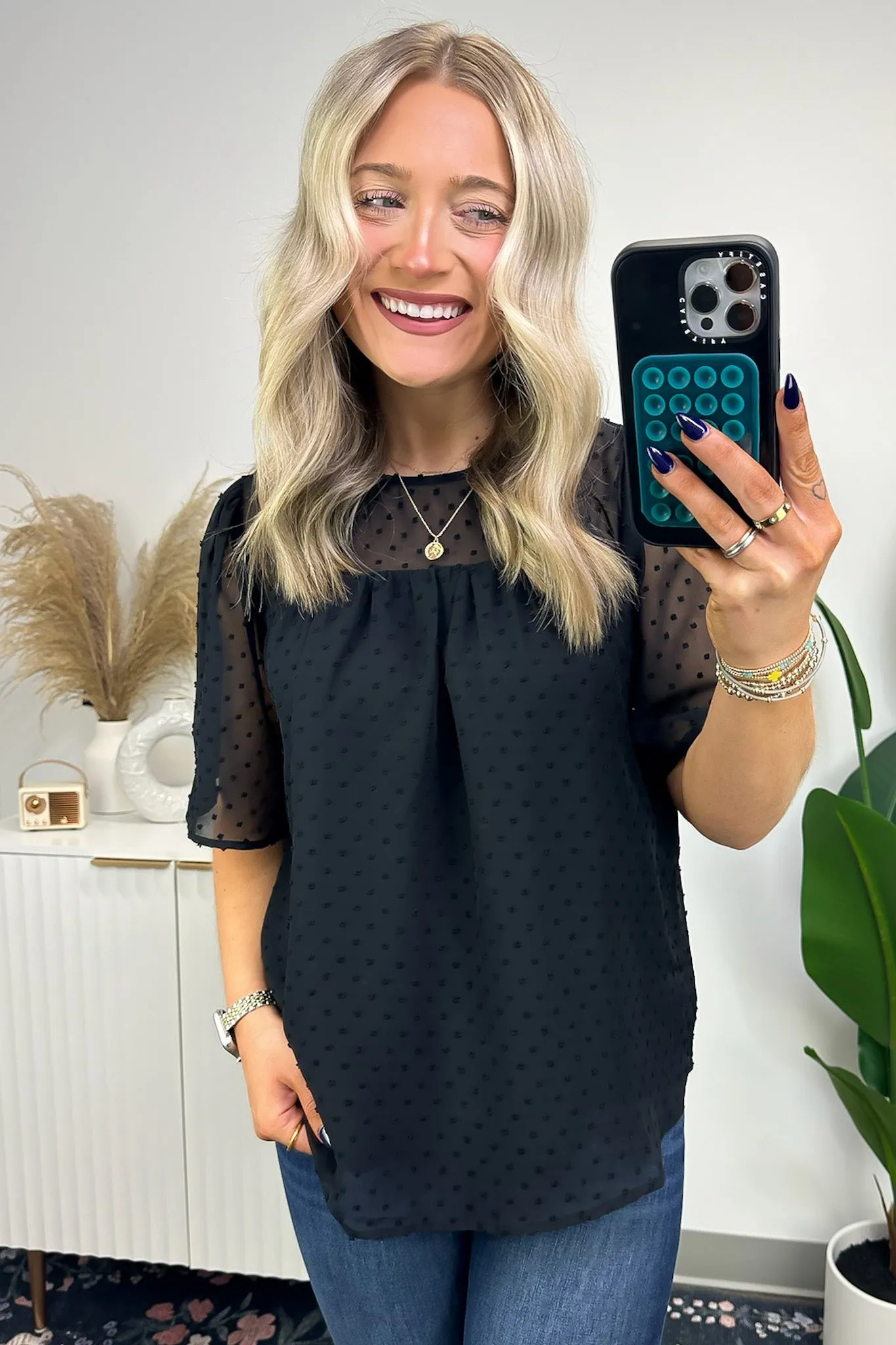 Exceptional Entrance Swiss Dot Flutter Sleeve Top - FINAL SALE sold by Madison + Mallory product image thumbnail 2