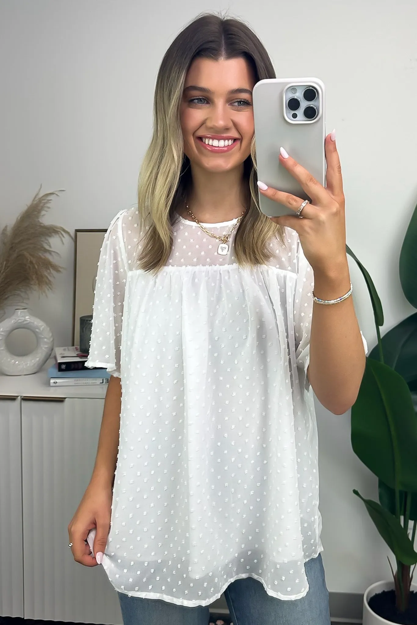 Exceptional Entrance Swiss Dot Flutter Sleeve Top - FINAL SALE sold by Madison + Mallory product image thumbnail 5