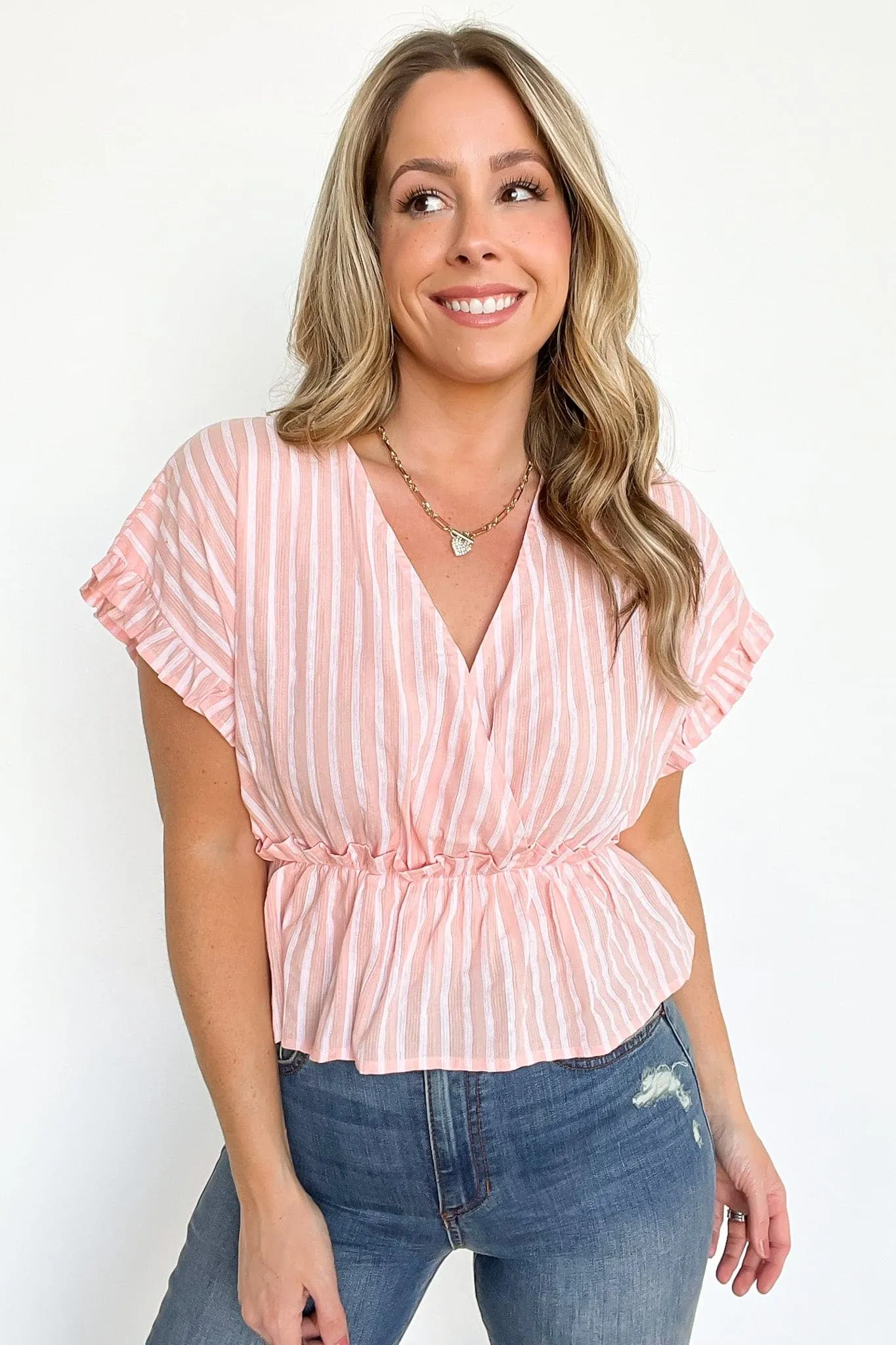 Natural Light Striped Ruffle Trim Top - FINAL SALE sold by Madison + Mallory product image thumbnail 2