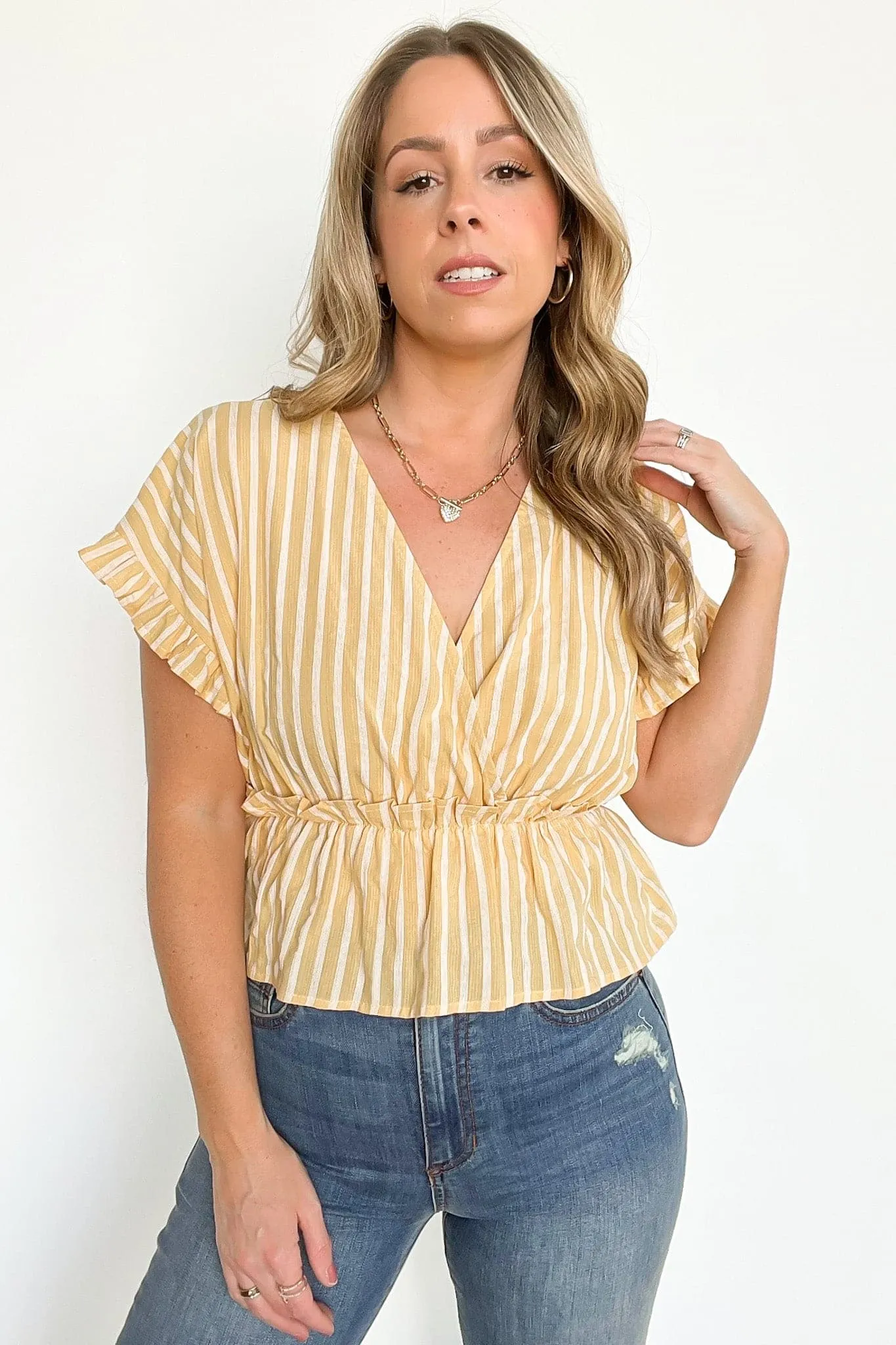 Natural Light Striped Ruffle Trim Top - FINAL SALE sold by Madison + Mallory product image thumbnail 3