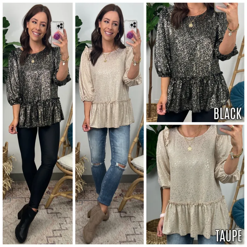 Champagne Showers Metallic Ruffle Top - FINAL SALE sold by Madison + Mallory