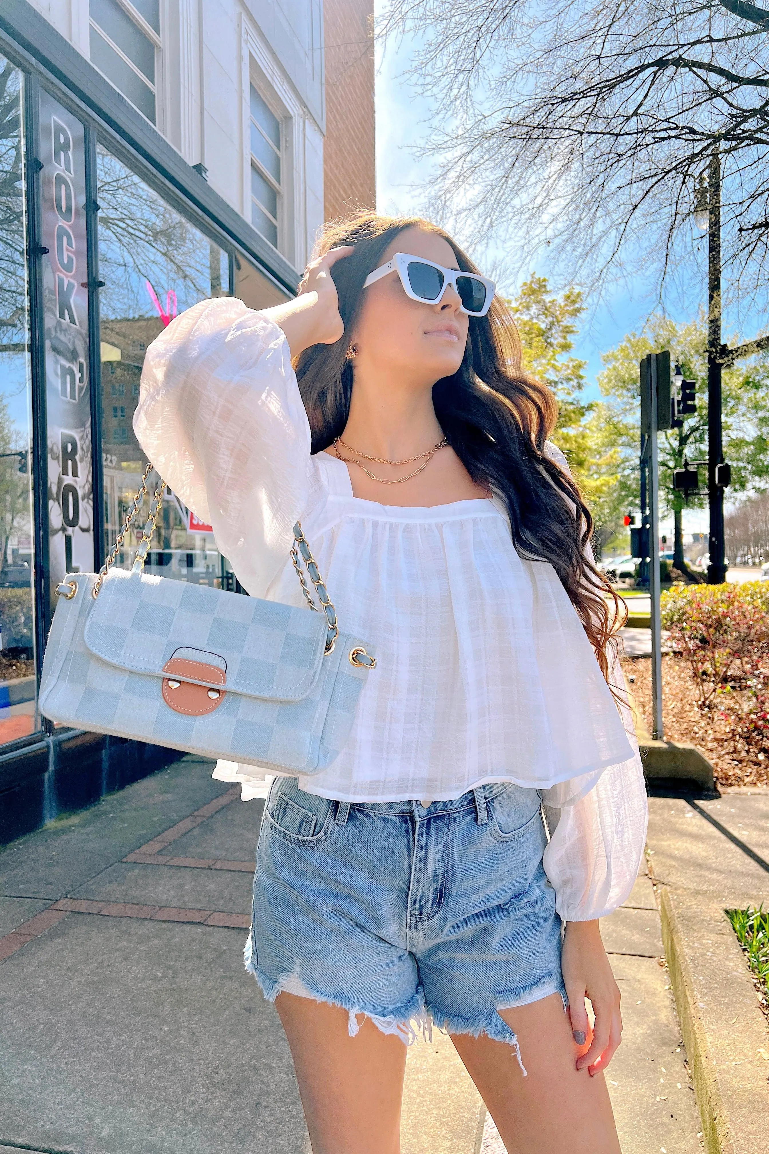 Send Your Best Plaid Print Square Neck Top - FINAL SALE sold by Madison + Mallory product image thumbnail 4