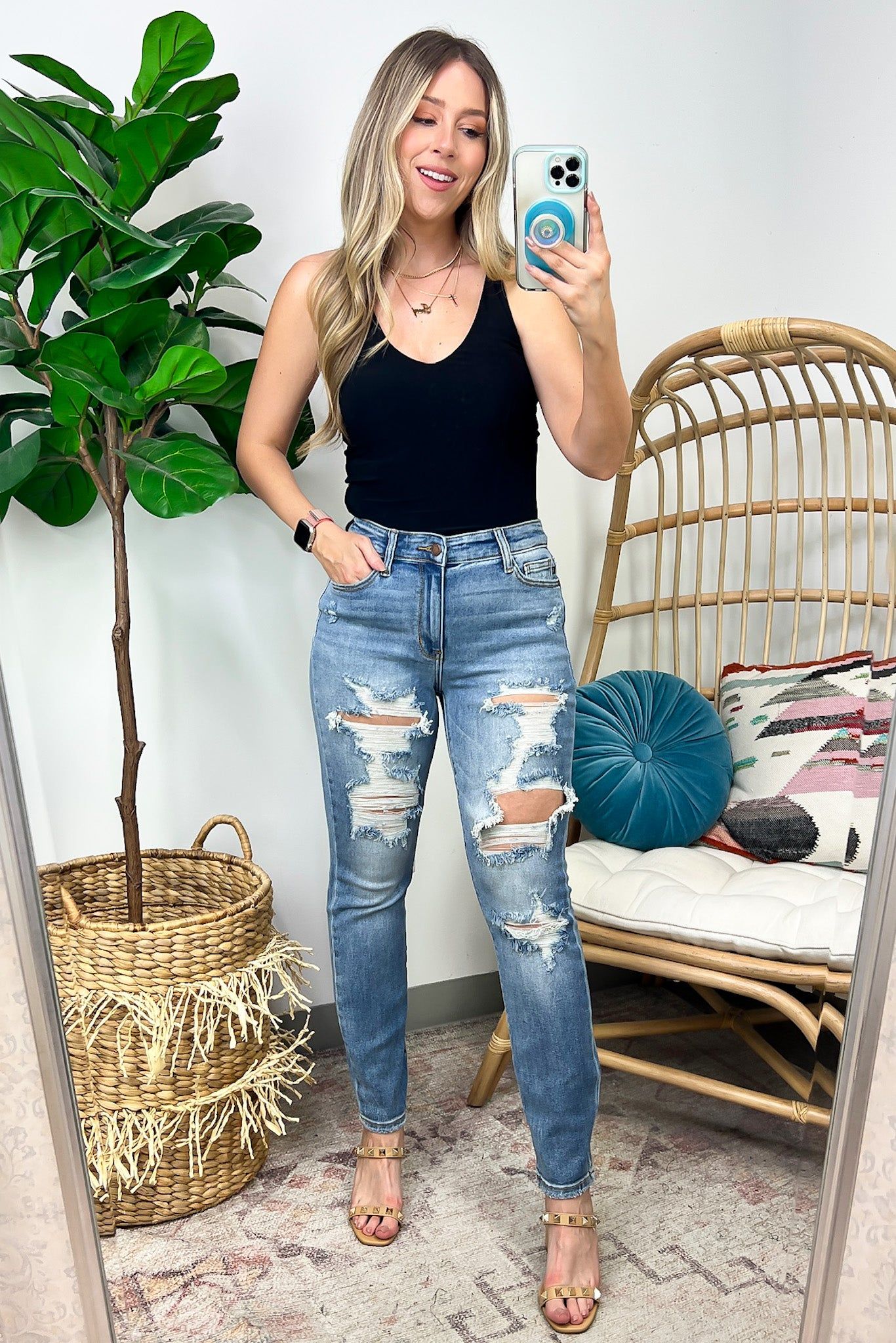 Calibri High Rise Distressed Boyfriend Jeans - JUDY BLUE sold by Madison + Mallory product image thumbnail 5