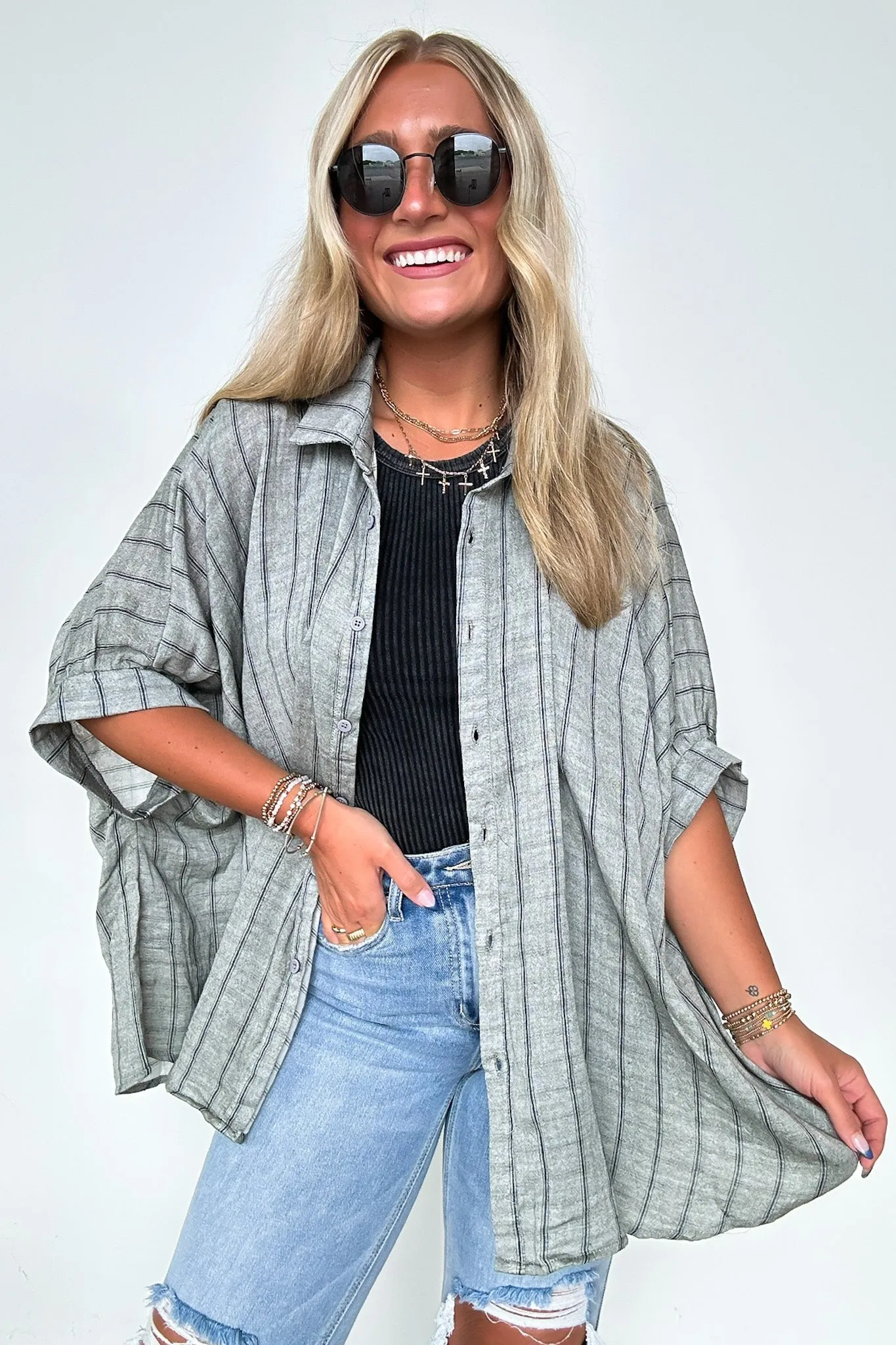 Beckham Oversized Striped Button Down Top - BACK IN STOCK sold by Madison + Mallory