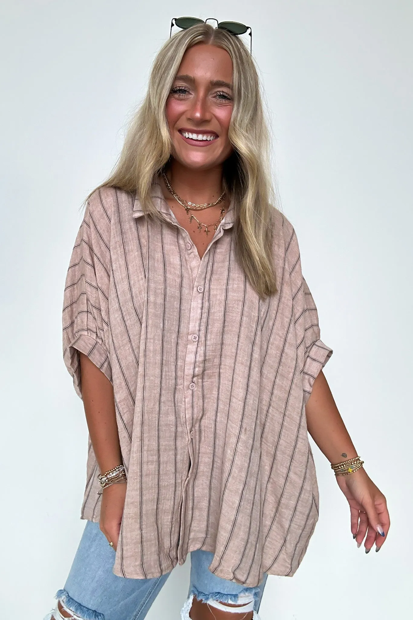 Beckham Oversized Striped Button Down Top - BACK IN STOCK sold by Madison + Mallory product image thumbnail 2
