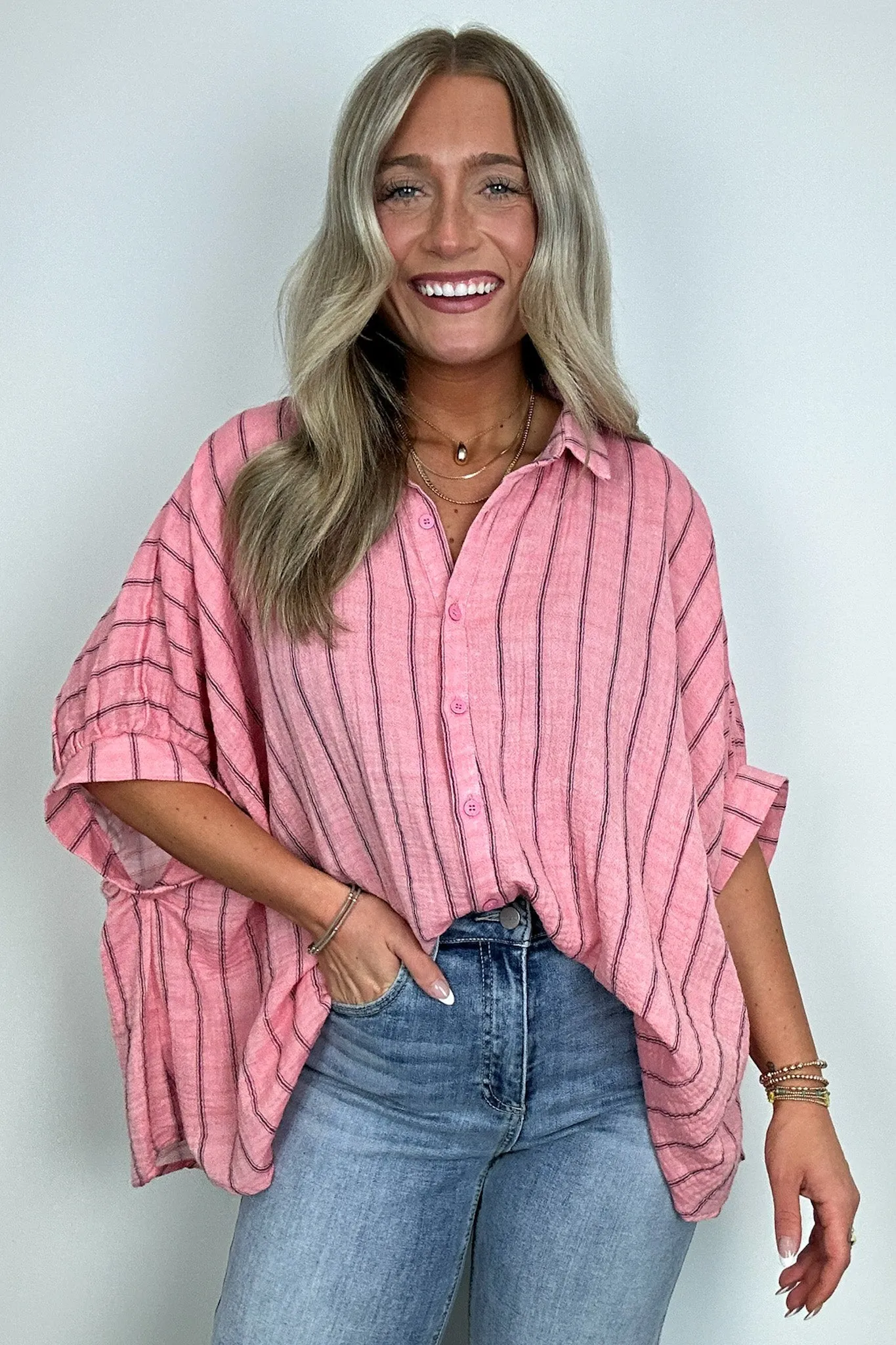 Beckham Oversized Striped Button Down Top - BACK IN STOCK sold by Madison + Mallory product image thumbnail 3