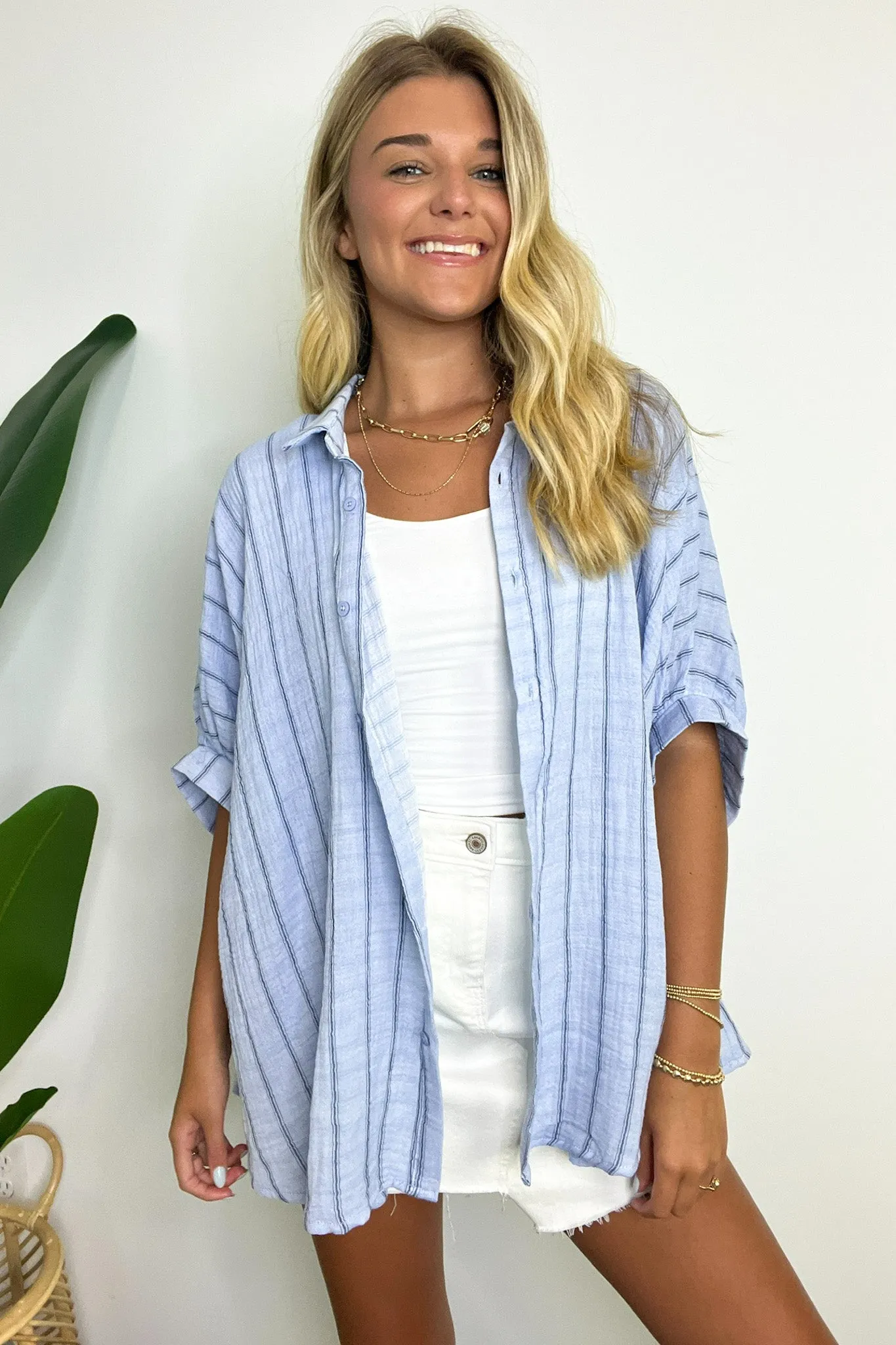 Beckham Oversized Striped Button Down Top - BACK IN STOCK sold by Madison + Mallory product image thumbnail 4