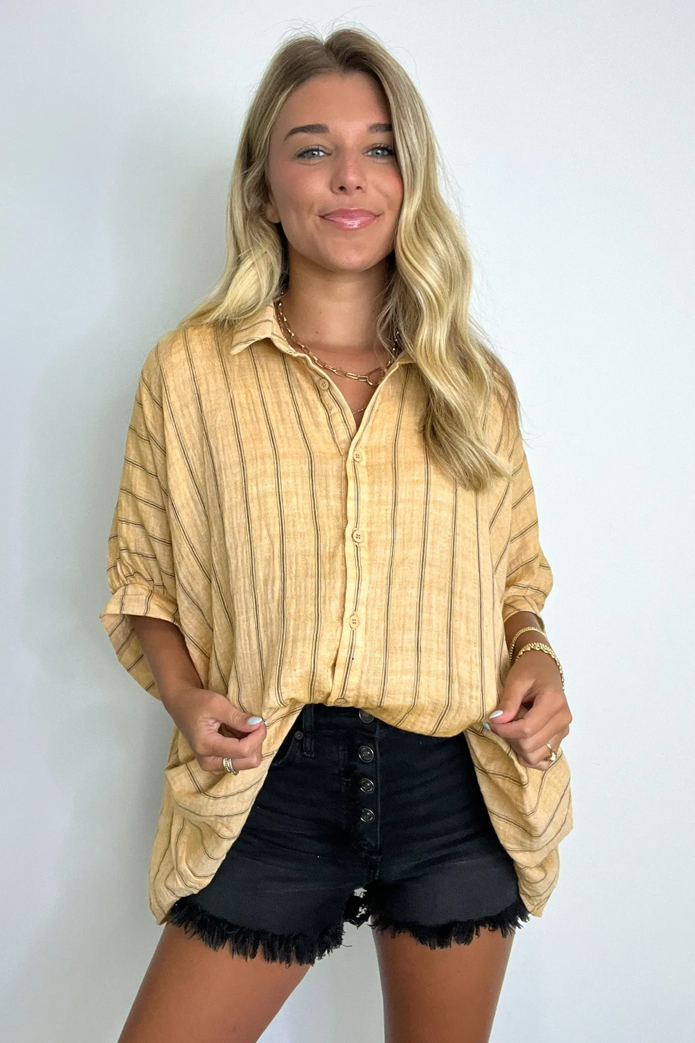 Beckham Oversized Striped Button Down Top - BACK IN STOCK sold by Madison + Mallory product image thumbnail 5