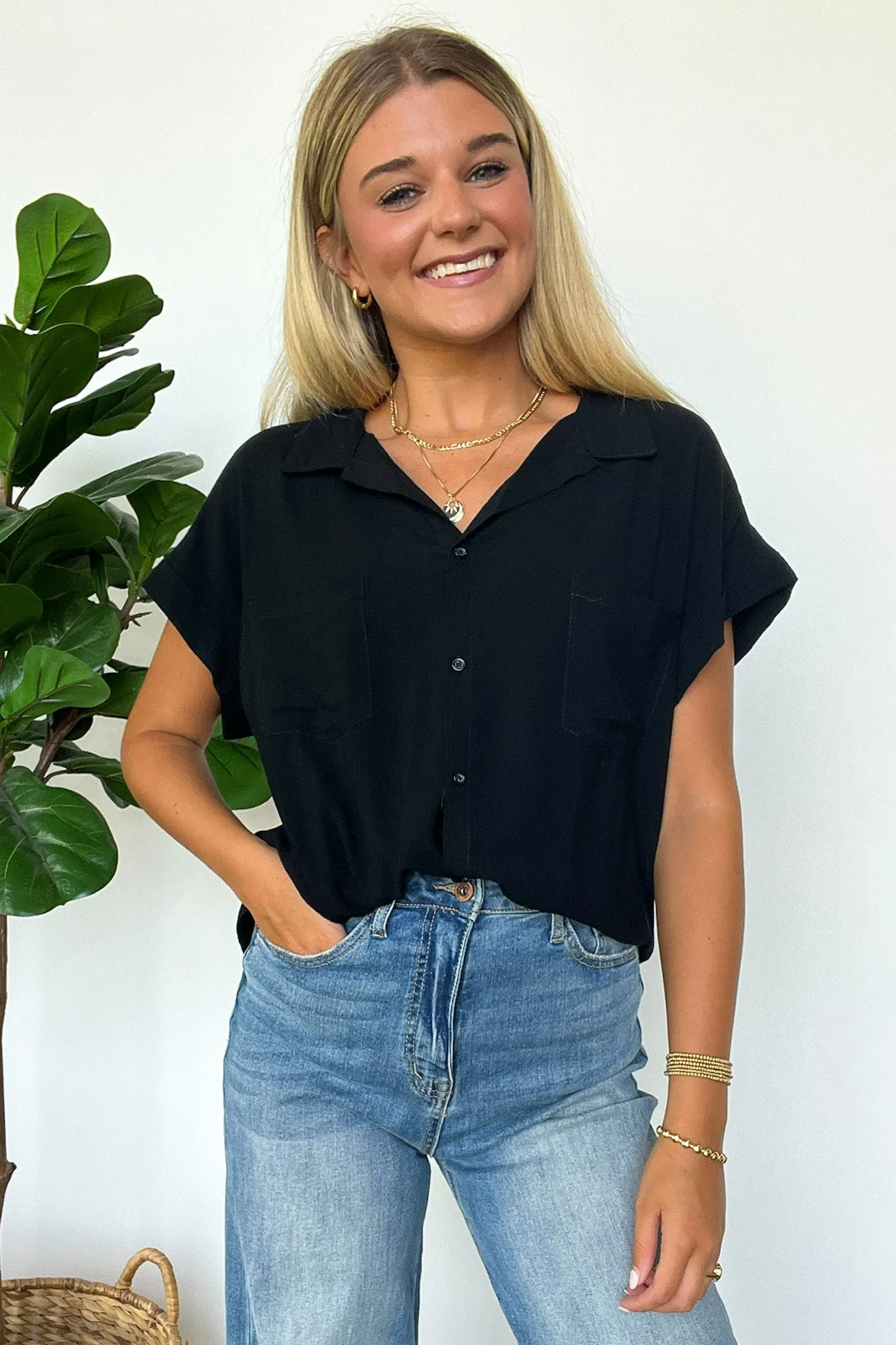 Kavitha Short Sleeve Button Down Tunic Top - FINAL SALE sold by Madison + Mallory